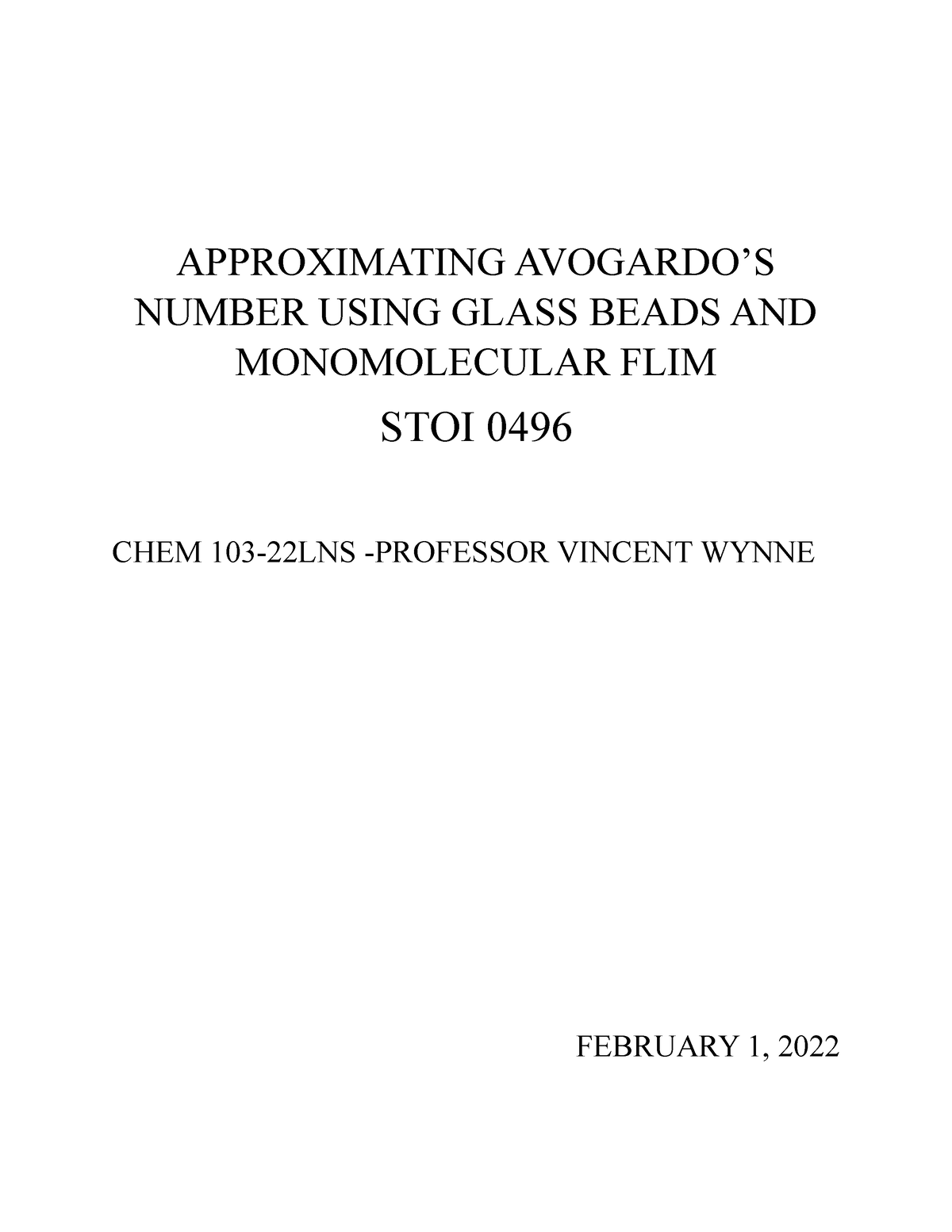 Approximating Avogardo S Number Using Glass Beads AND Monomolecular FLIM APPROXIMATING