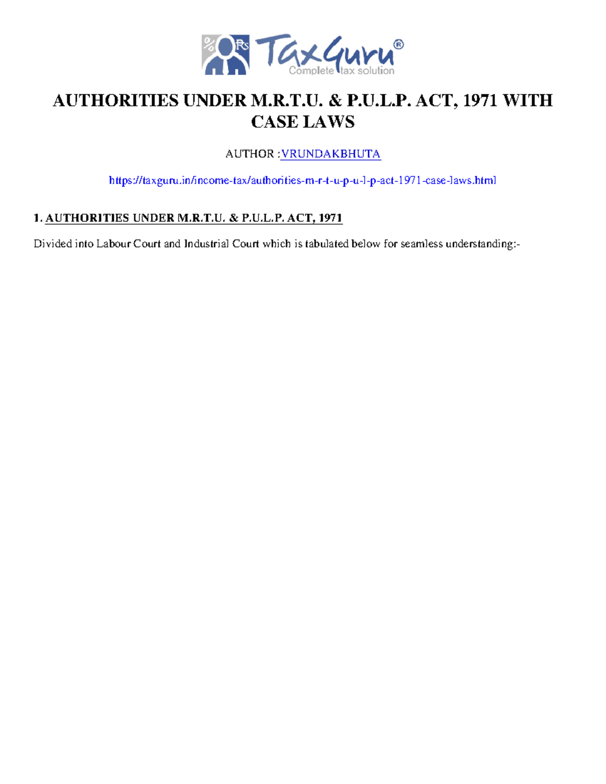 MRTU and PULP Bare Act Case Laws AUTHORITIES UNDER M.R.T. & P.U.L