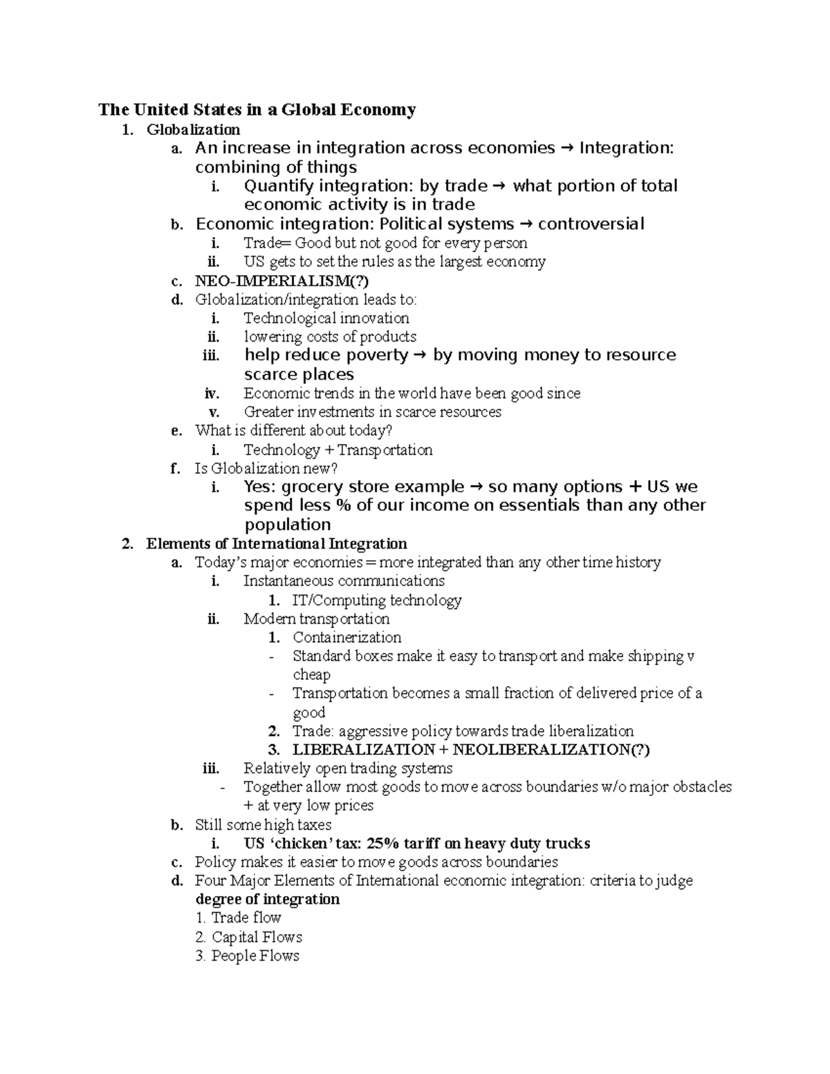 IR 292 Exam 1 Study Guide - The United States in a Global Economy 1 ...