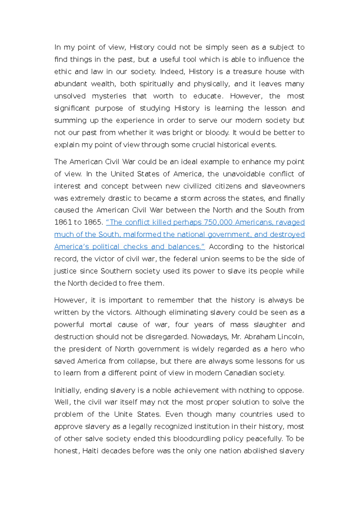 Unit Assignment 1 Revising the 19th Century In my point of view