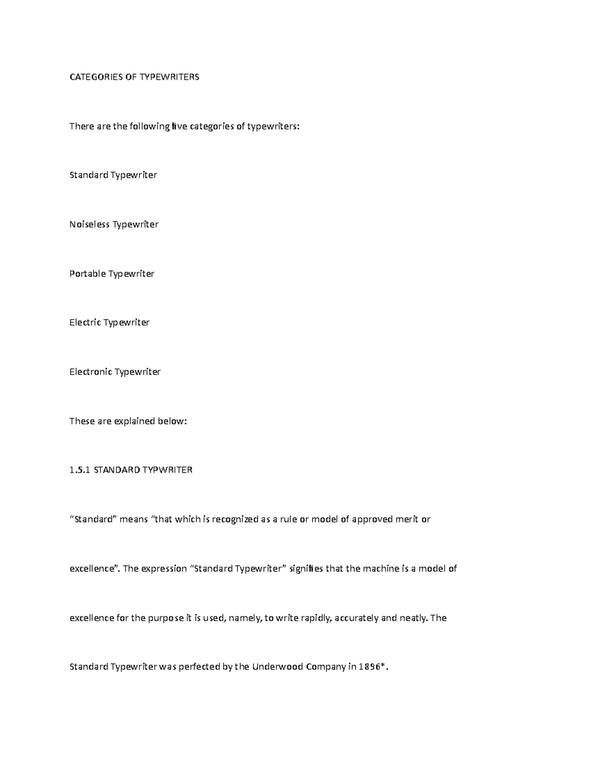 Categoriesoftypewriter - CATEGORIES OF TYPEWRITERS There are the ...