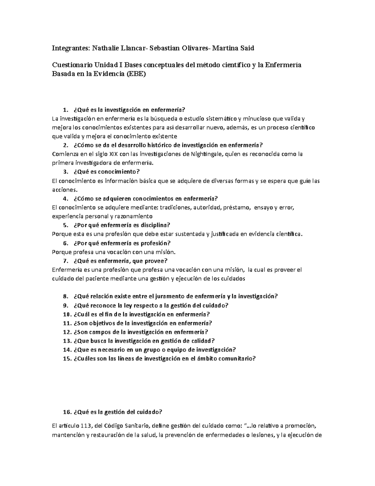 Cuestionario Unidad I Bases Conceptuales Del M Ã©todo Cient Ã Fico Y La ...