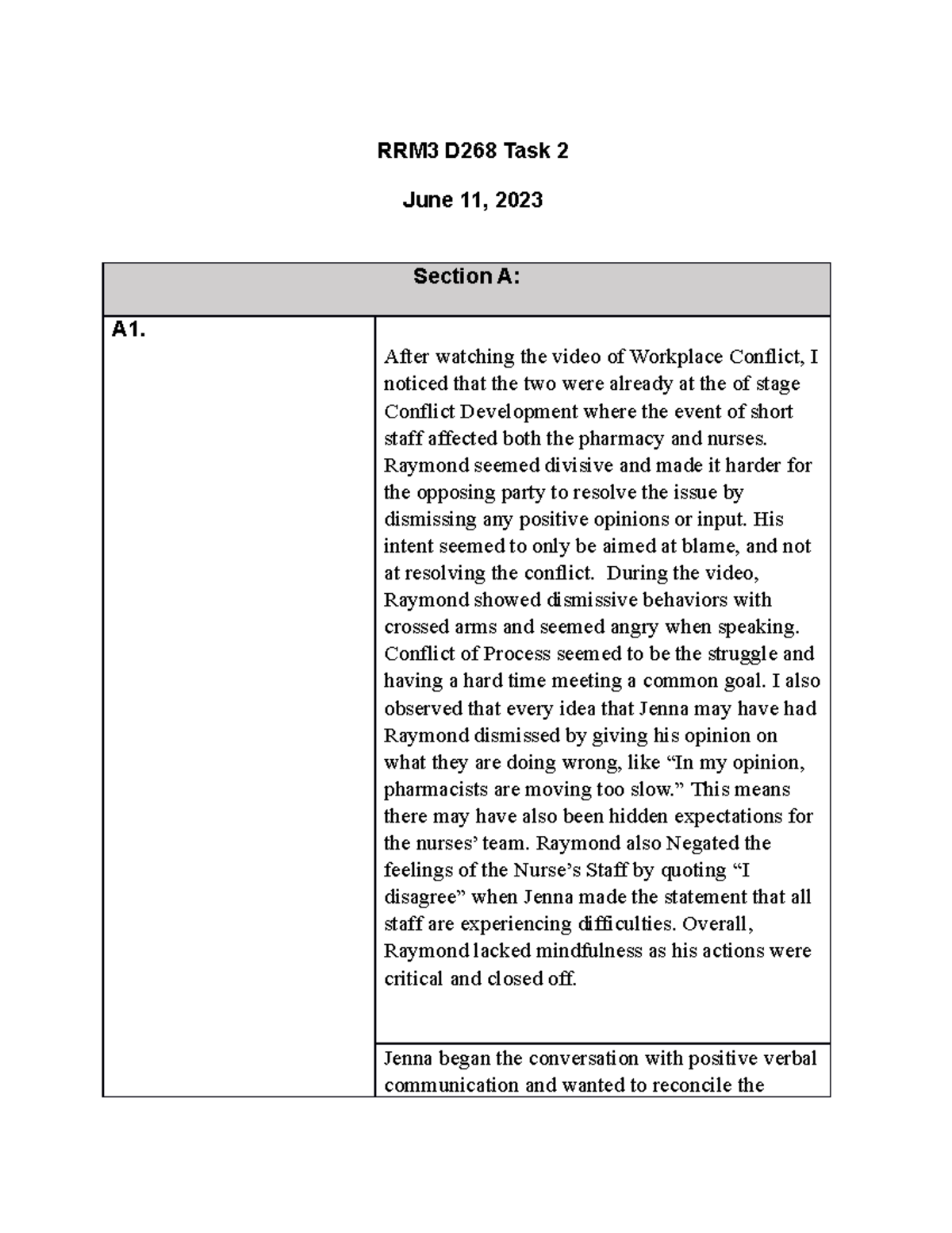 Task 2 D268 Part 2 - Passed - RRM3 D268 Task 2 June 11, 2023 Section A ...