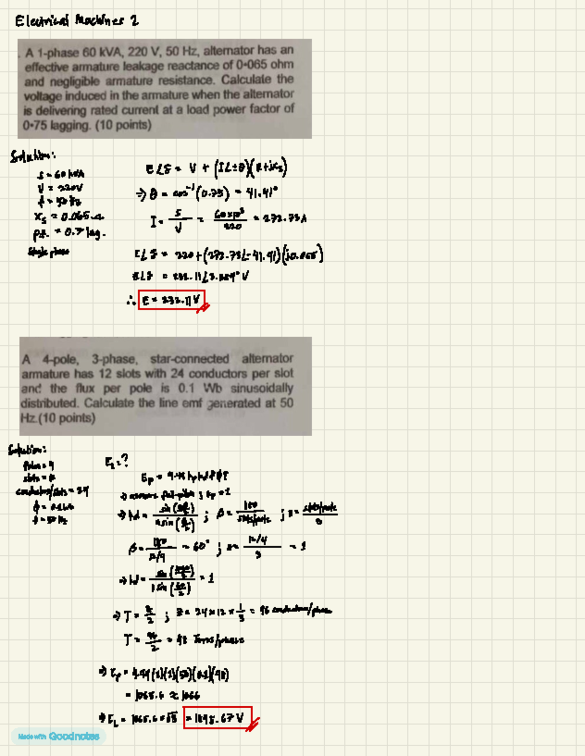 Machines 2 Midterm Exam - Electrical Machines 2 Solution : S = 60KUA E ...