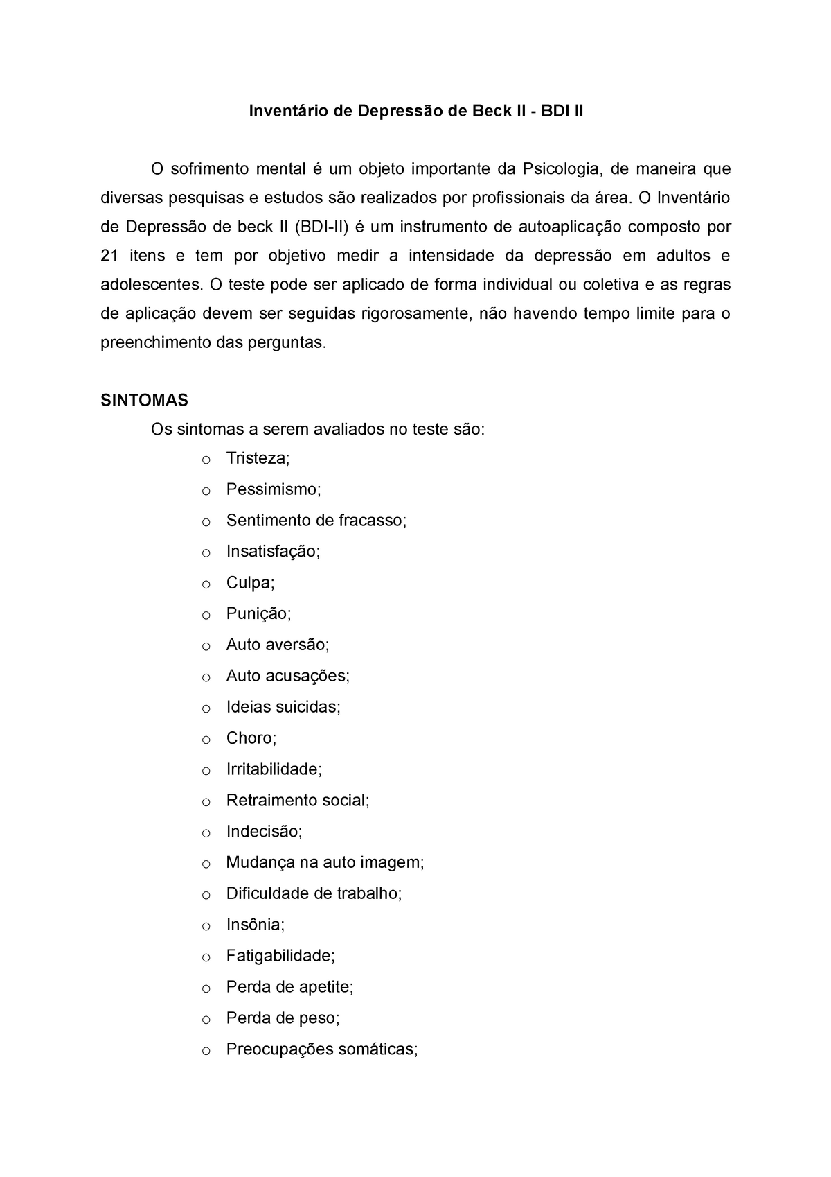 Teste de Depressão Online - Inventário de Beck (BDI-II) —