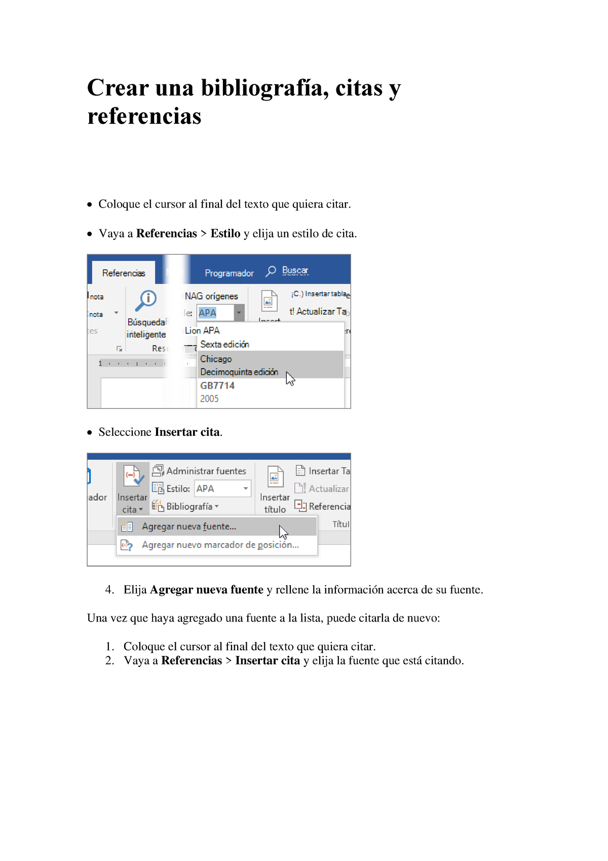 Citar Y Crear Una Bibliograf A Crear Una Bibliograf A Citas Y Referencias Coloque El Cursor