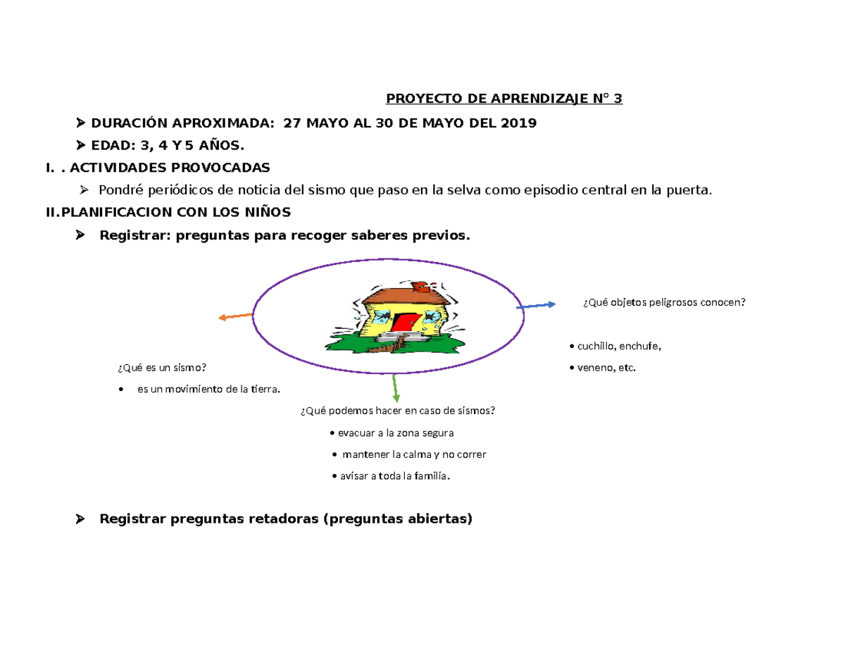 Proyecto 3 de sismo 2019 - PROYECTO DE APRENDIZAJE N° 3 DURACIÓN
