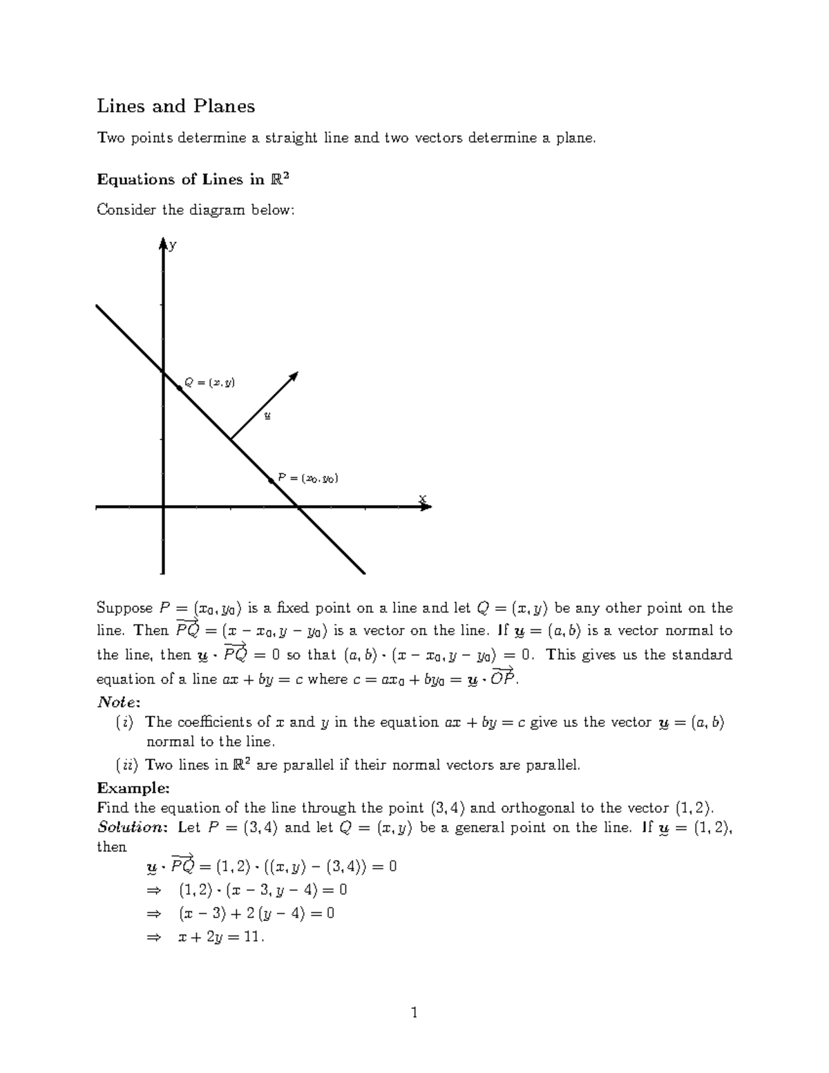 SMA 2201 Linear Algebra I Notes 2 - Lines and Planes Two points ...