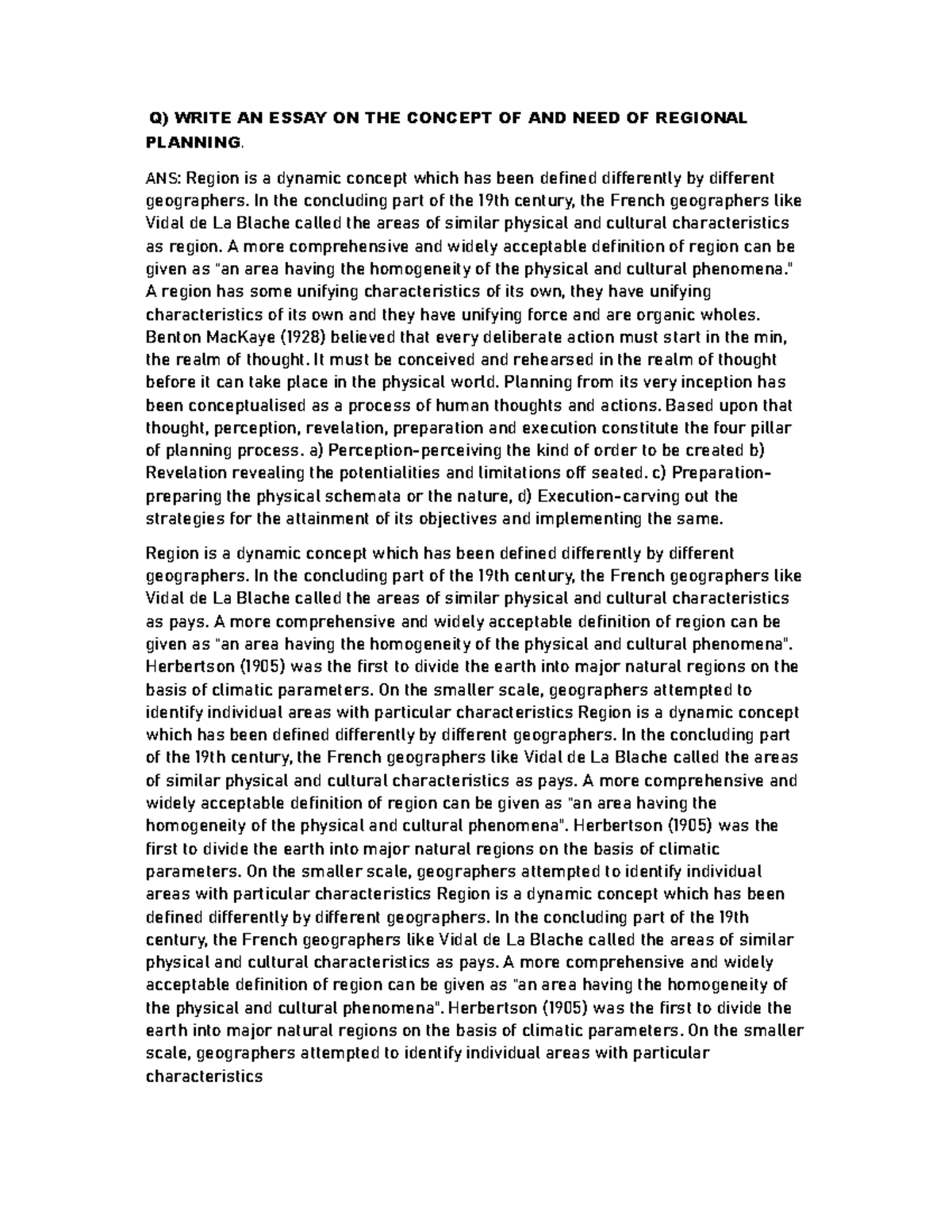 WHAT IS Region - Q) WRITE AN ESSAY ON THE CONCEPT OF AND NEED OF ...