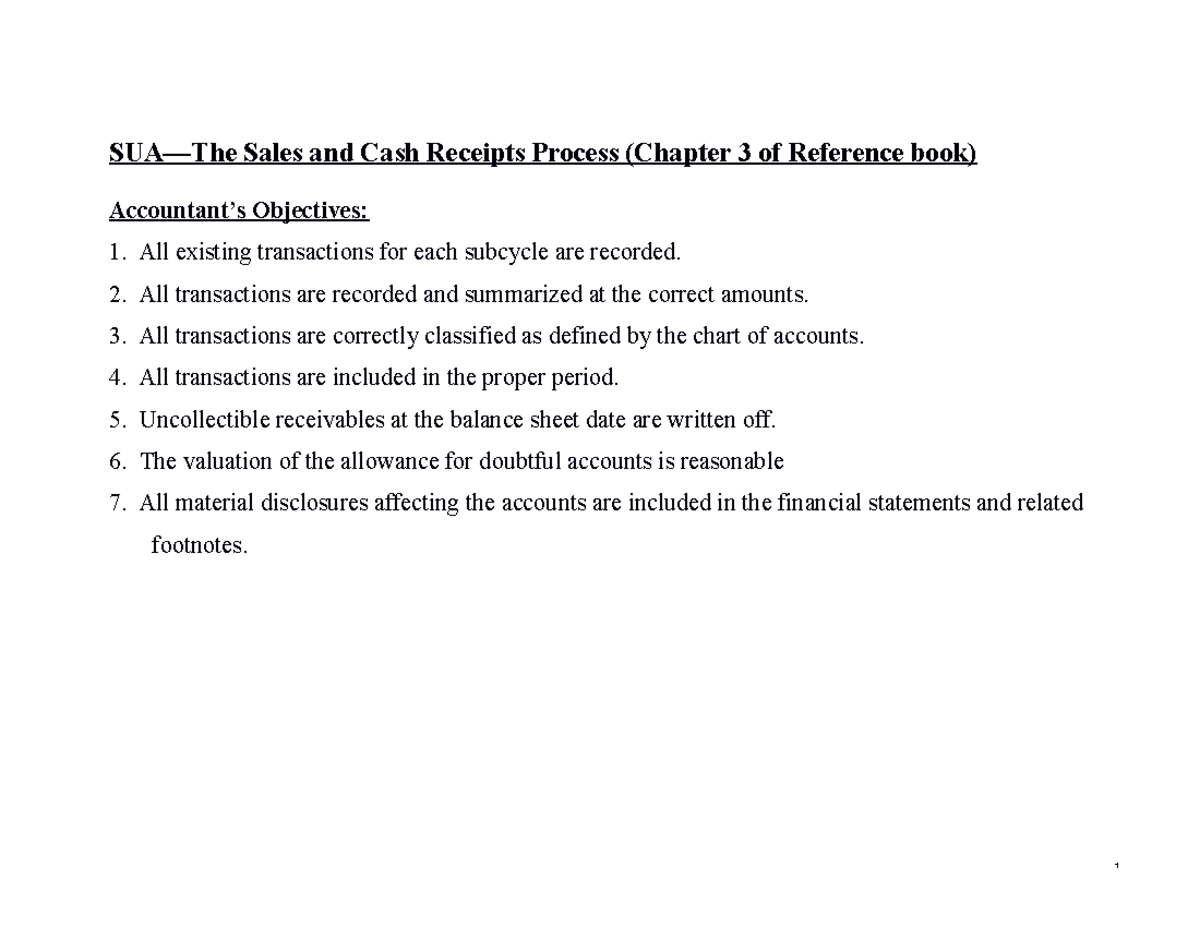 CNsua 3 it is a document SUA—The Sales and Cash Receipts Process