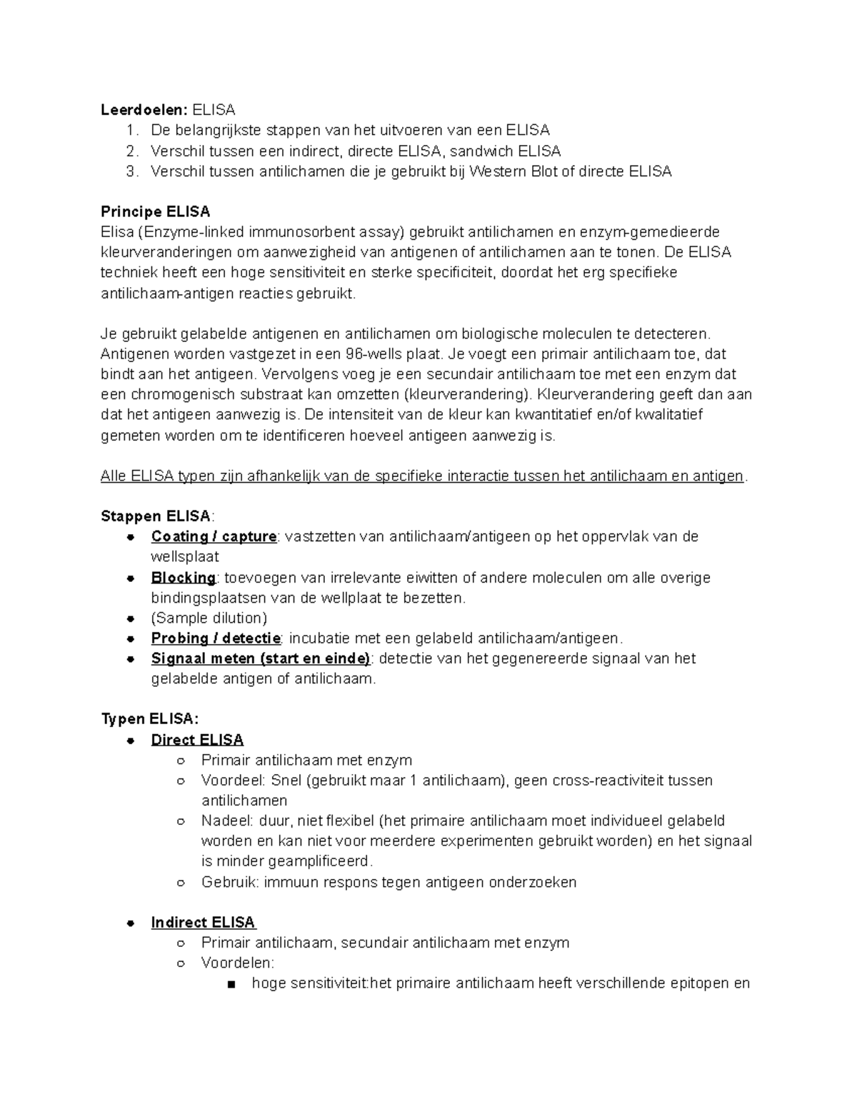 Samenvatting Elisa Labster Leerdoelen ELISA 1. De belangrijkste stappen van het uitvoeren