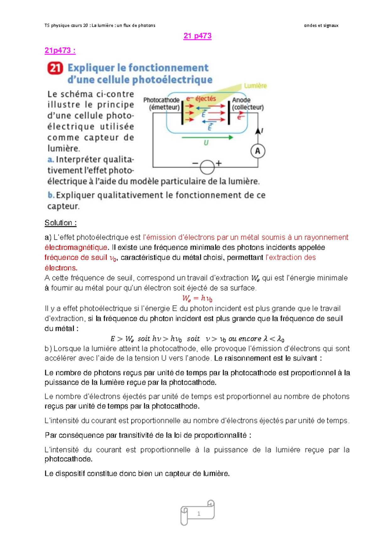 PO20 I3 21p473 - TS physique cours 20 : La lumière : un flux de photons ...