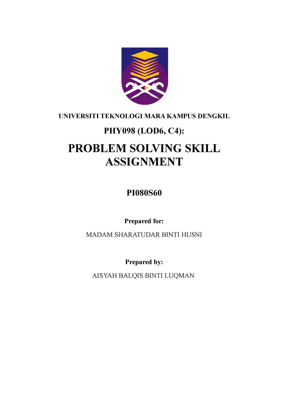 front page individual assignment uitm