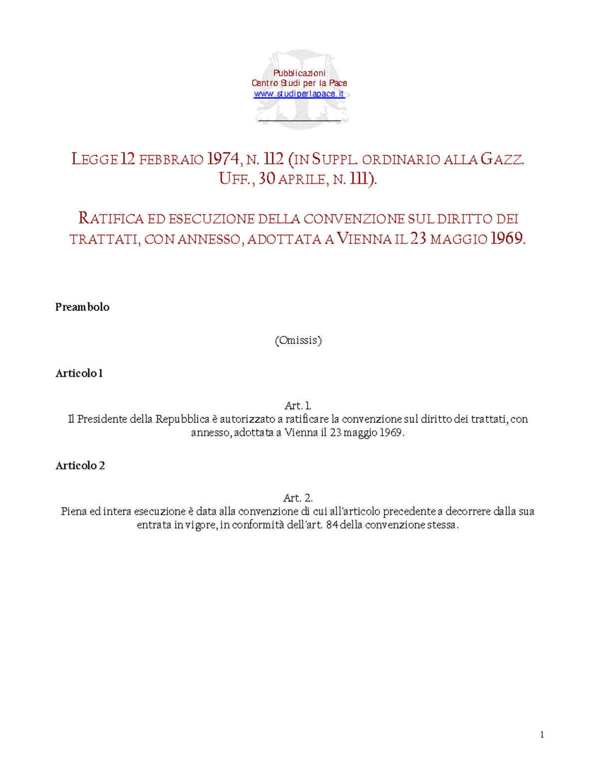 Carta Delle Nazioni Unite E Della Convenzione DI Vienna DEL 1969 SUL 