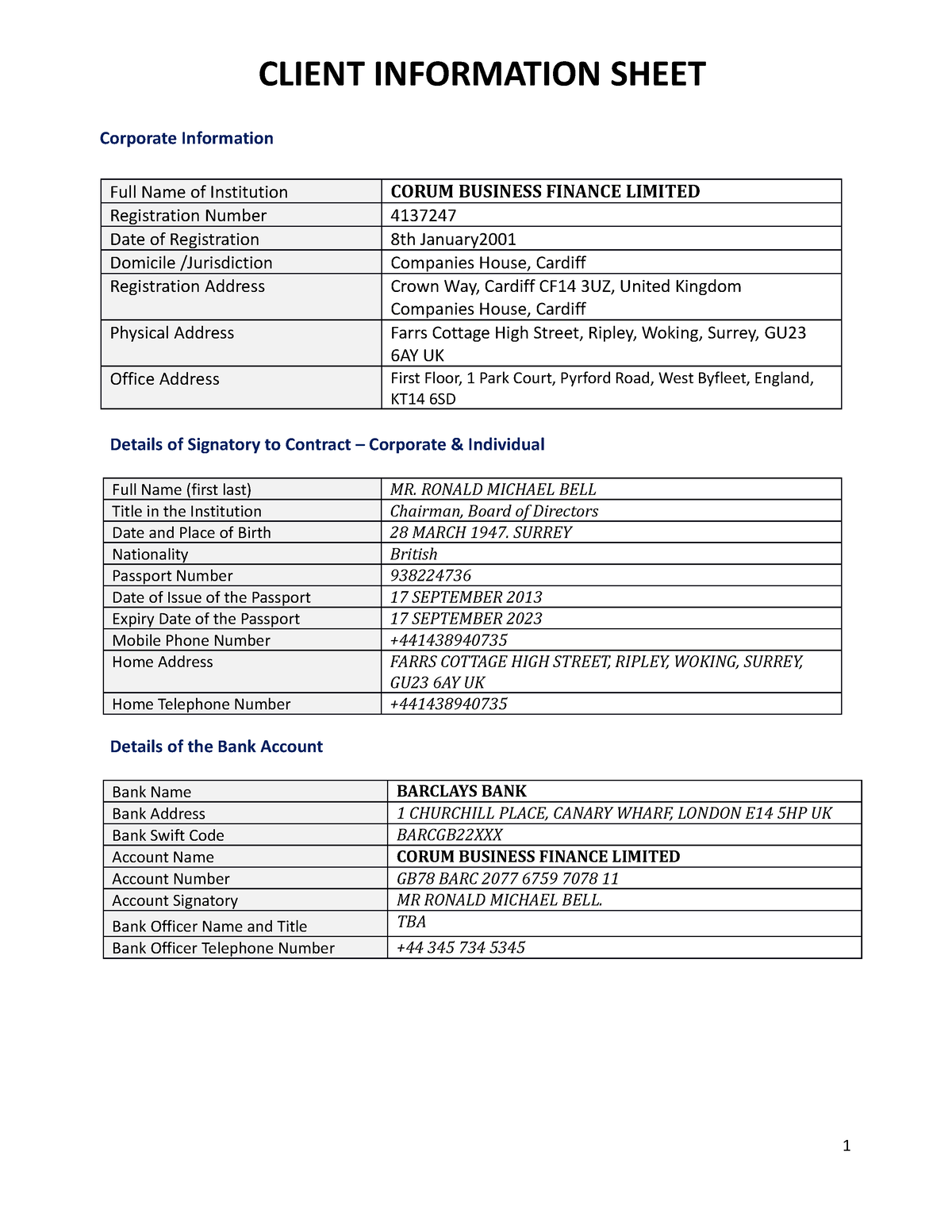 CSI Template Good Corporate Information Full Name of