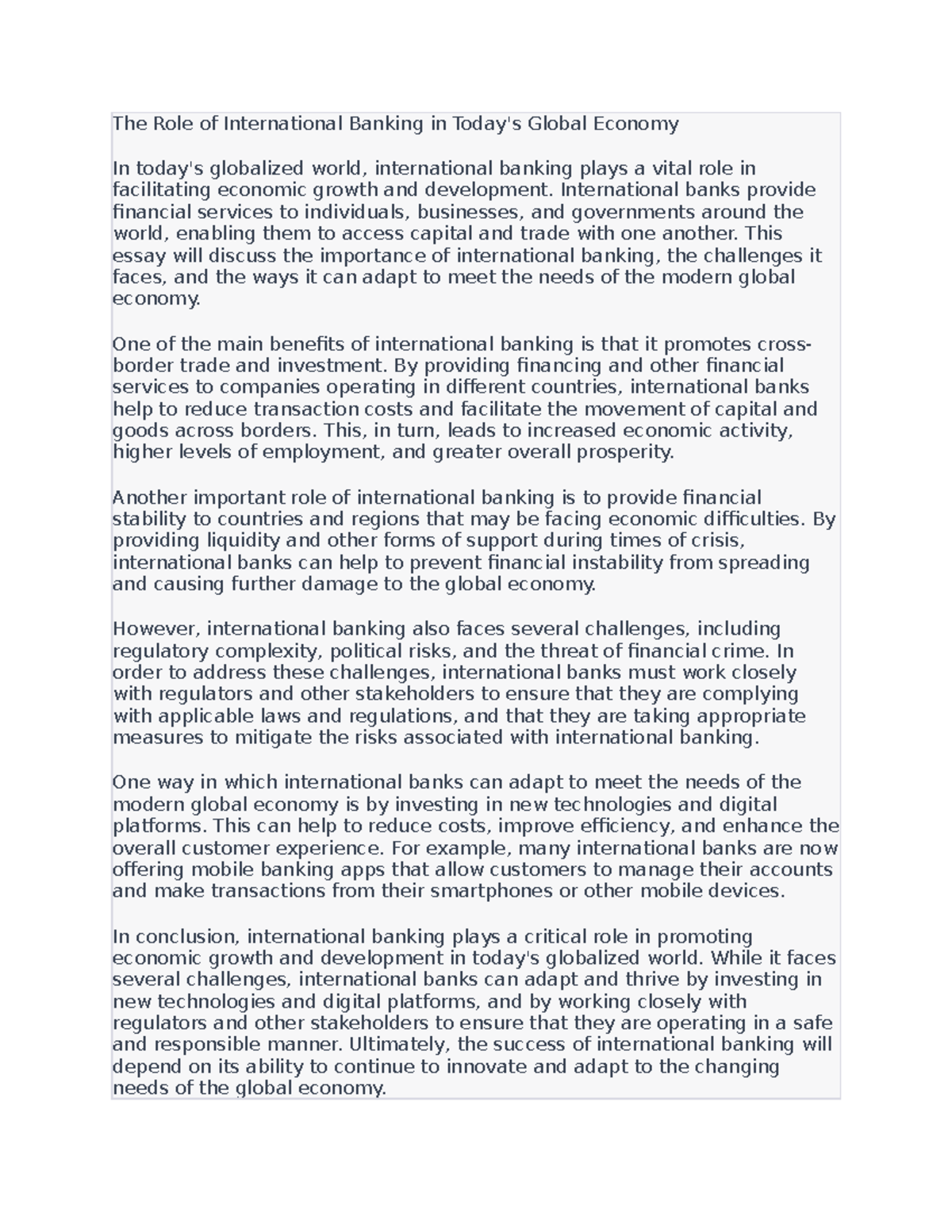 The Role of International Banking in Today - International banks ...
