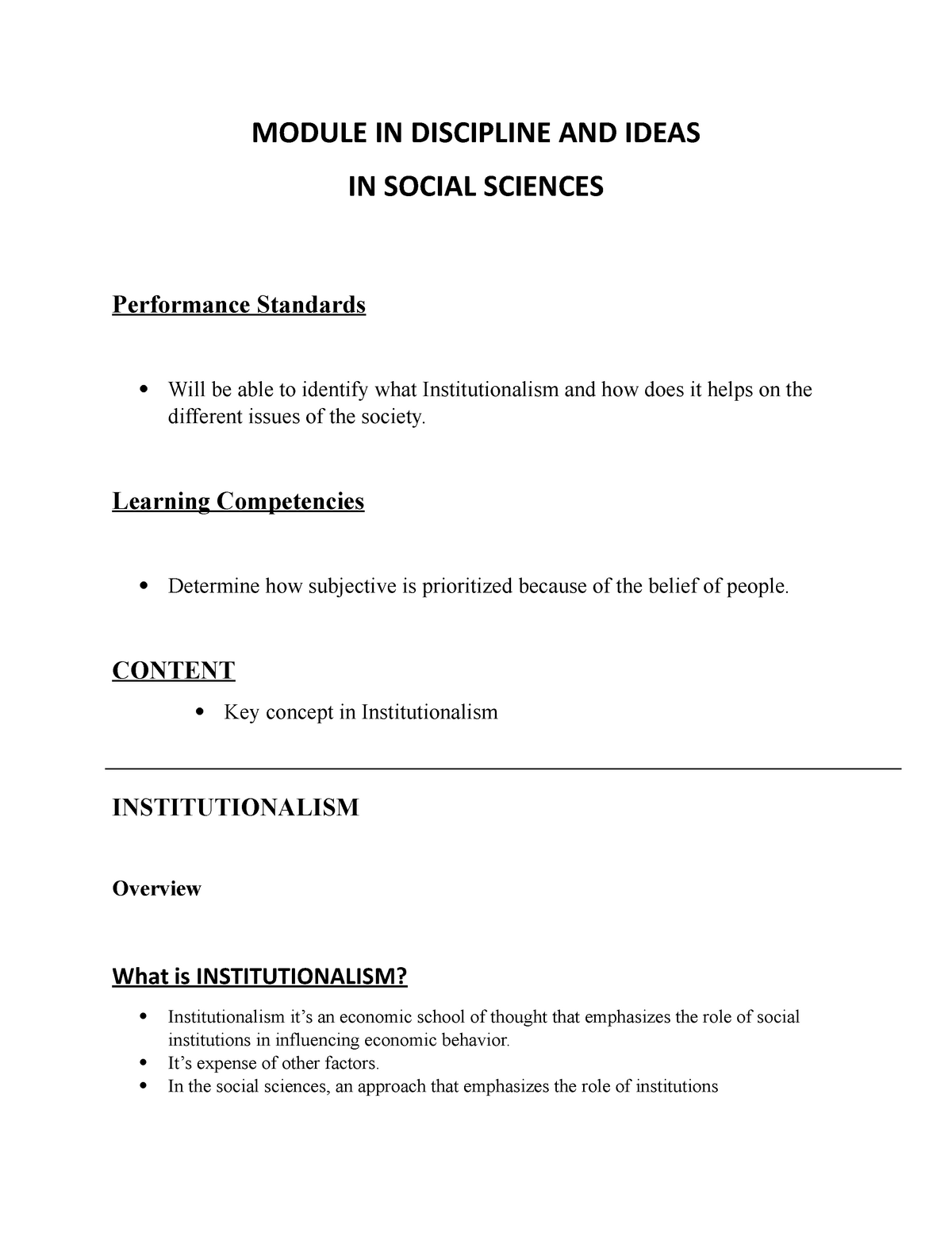 Module IN Discipline AND Ideas IN Social - MODULE IN DISCIPLINE AND ...