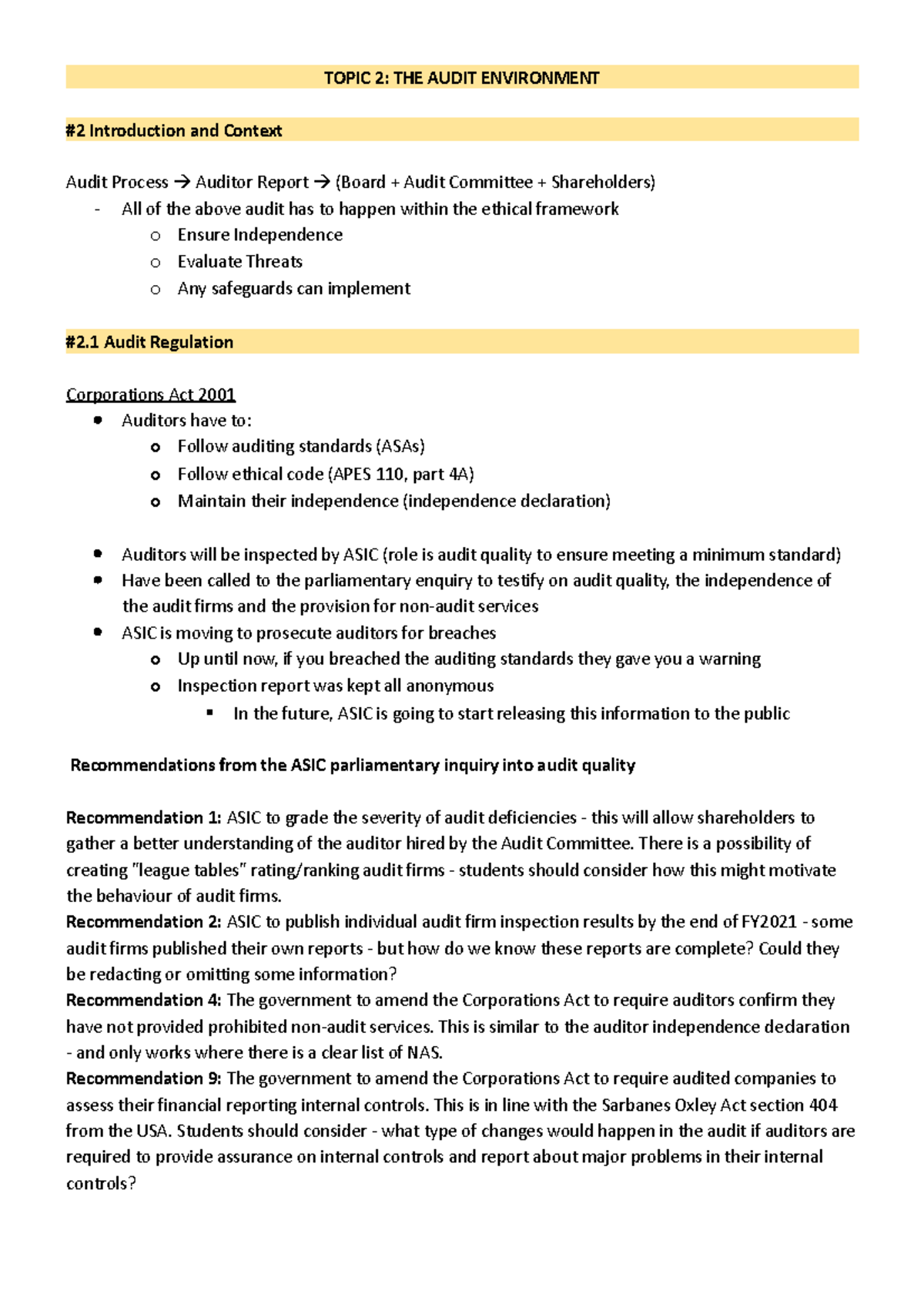 Topic 2 - The Audit Environment - TOPIC 2: THE AUDIT ENVIRONMENT #2 ...