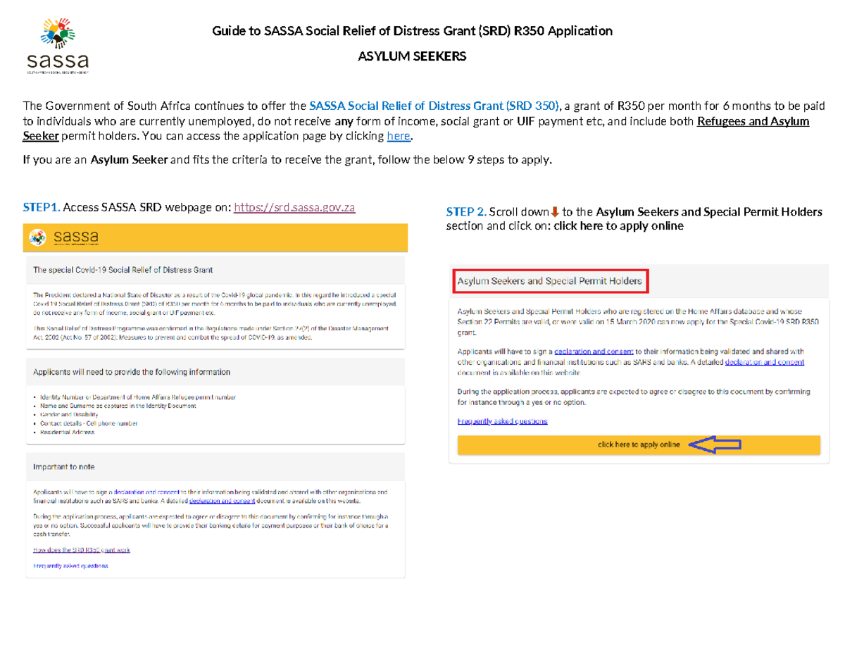 Guide to Sassa SRD 350 application Asylum Seekers - ASYLUM SEEKERS The ...