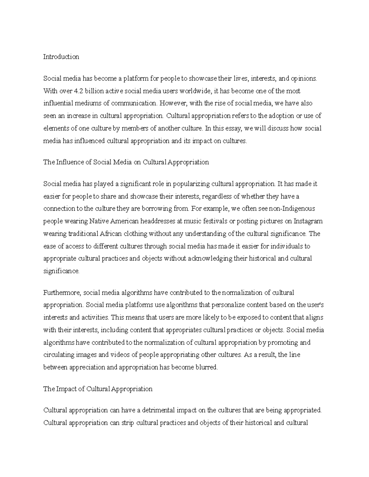 Title The Influence Of Social Media On Cultural Appropriation