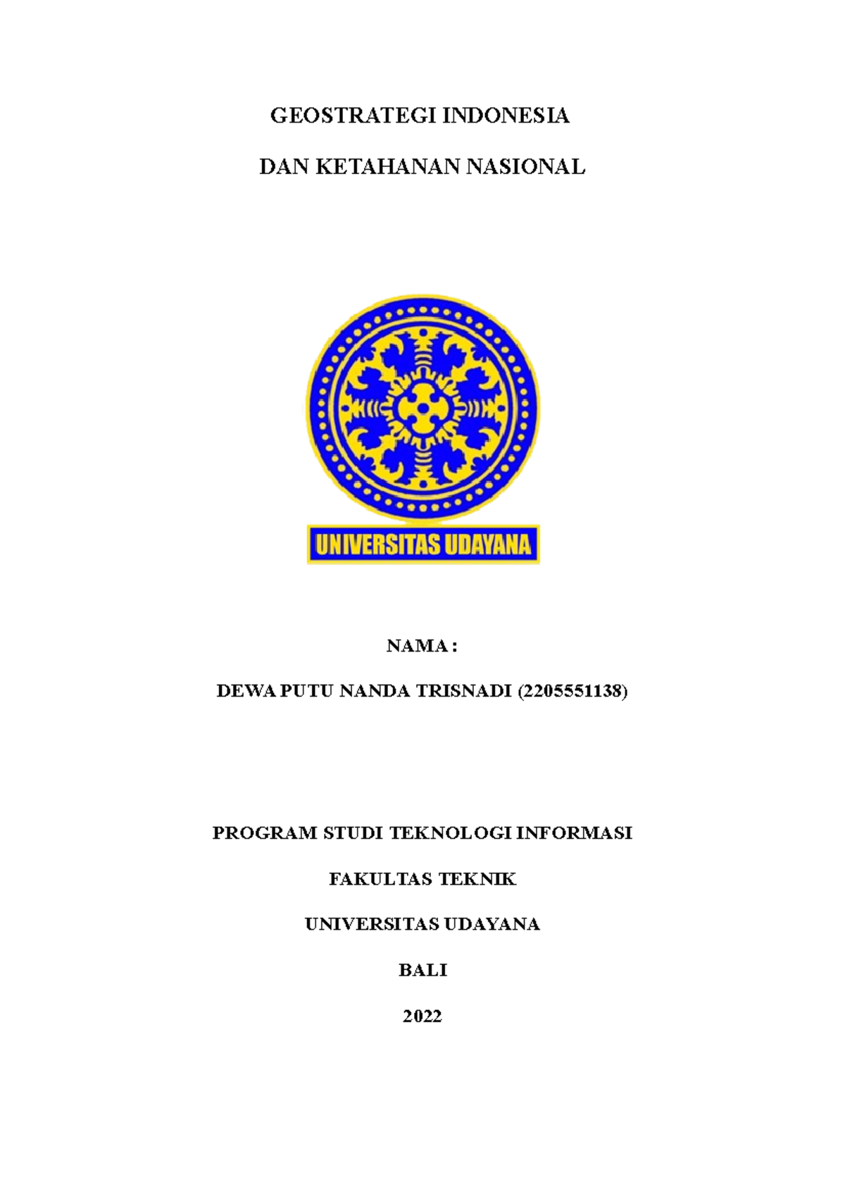 Geostartegi Indonesia DAN Ketahanan Nasional - GEOSTRATEGI INDONESIA ...