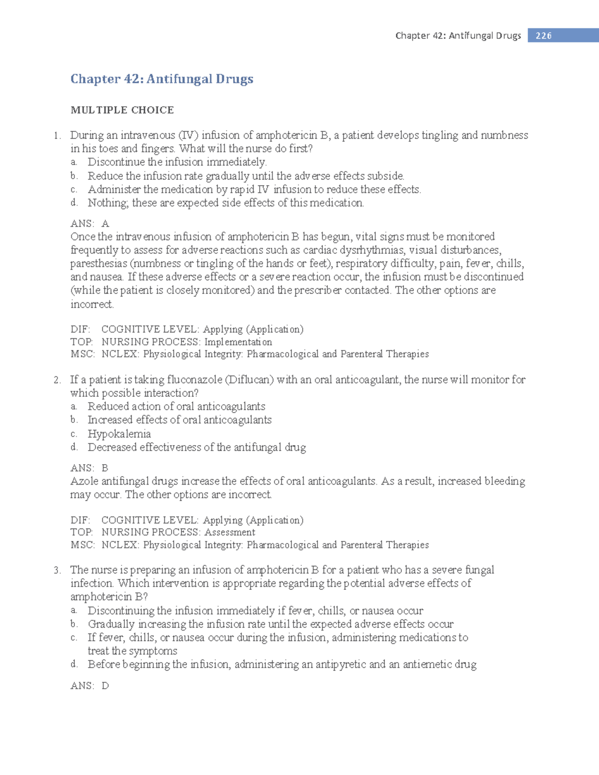 Ch.42 practice antifungal Chapter 42 Antifungal Drugs MULTIPLE