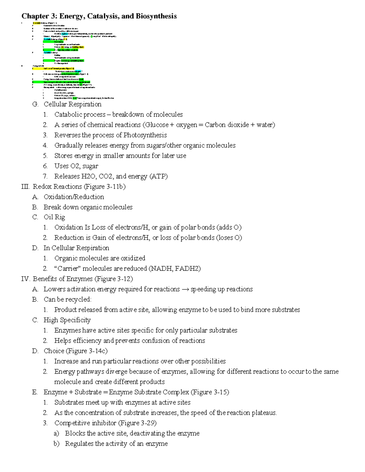book Ch 3 Notes - Chapter 3: Energy, Catalysis, and Biosynthesis I. II ...