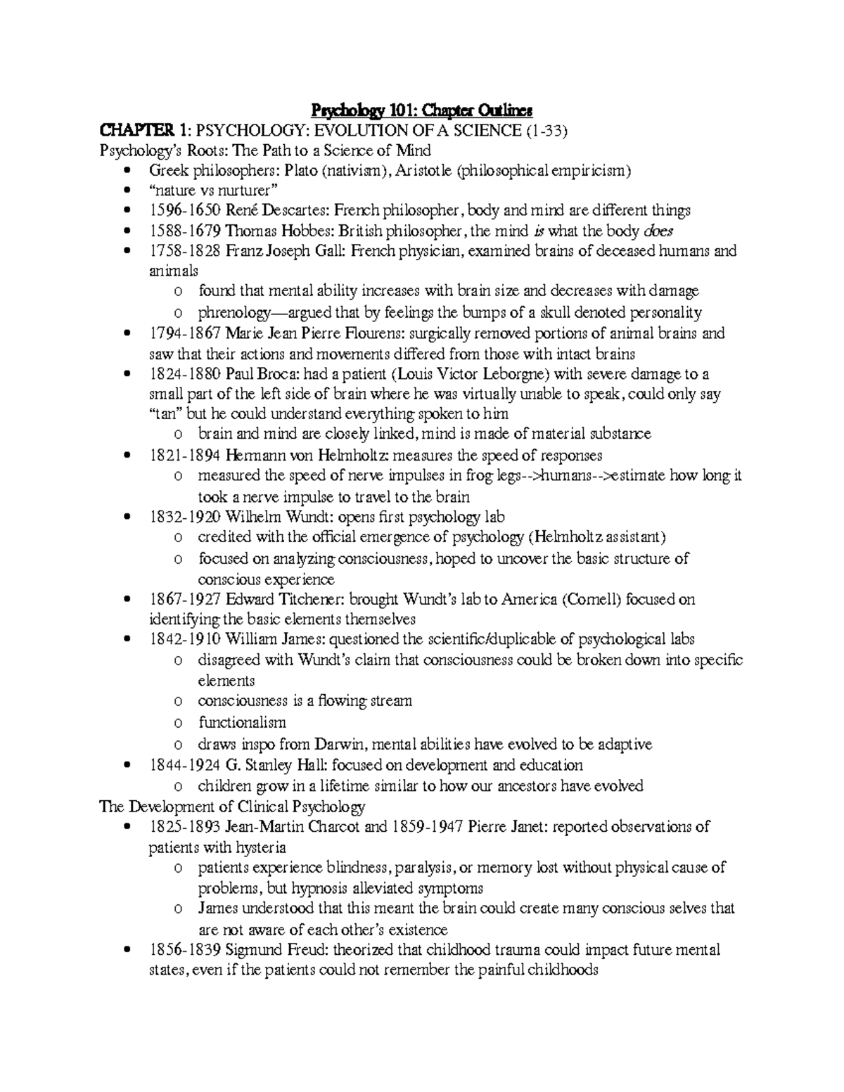 Psychology 101 Chapter Notes.docx Psychology 101 Chapter Outlines