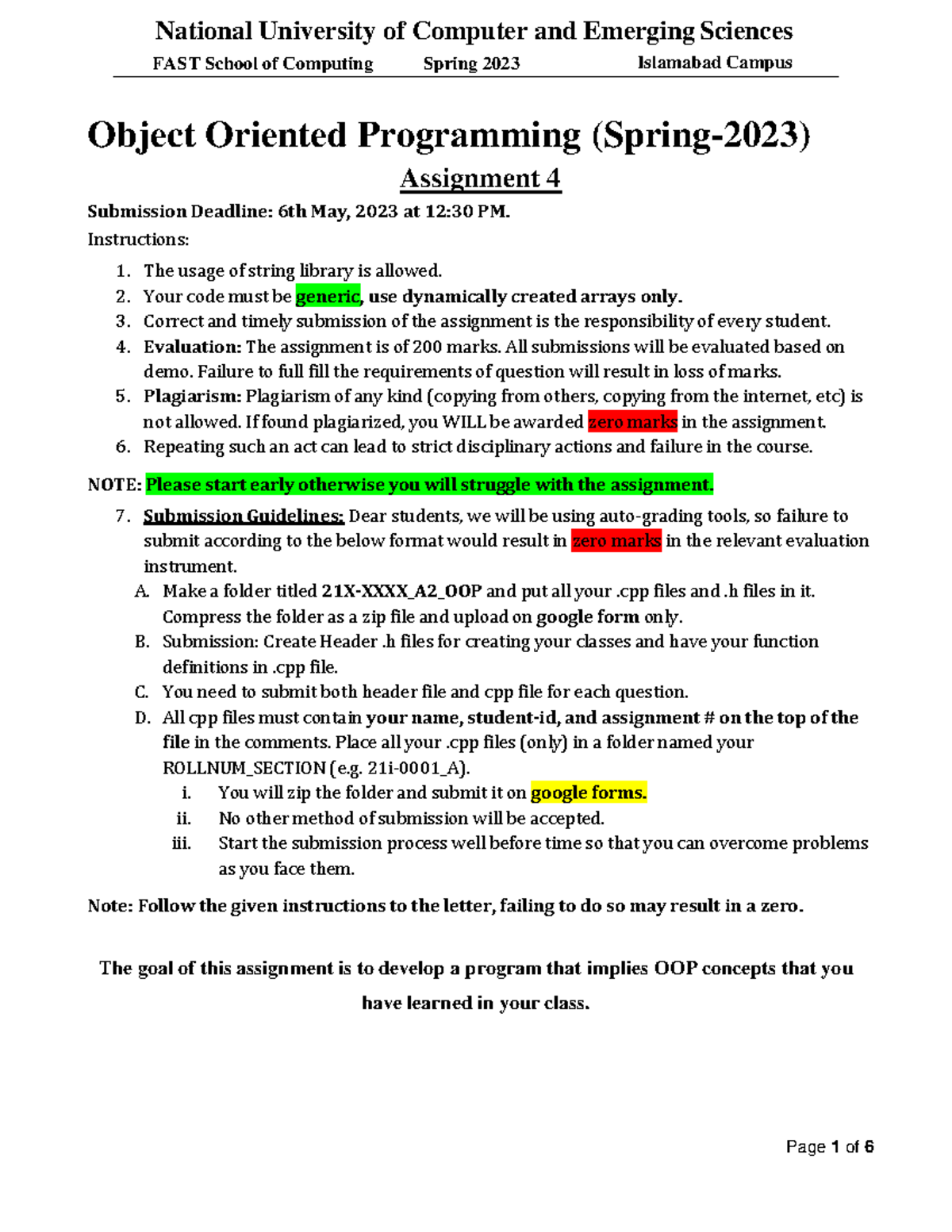 Assignment 4 FAST - FAST School of Computing Spring 2023 Islamabad ...