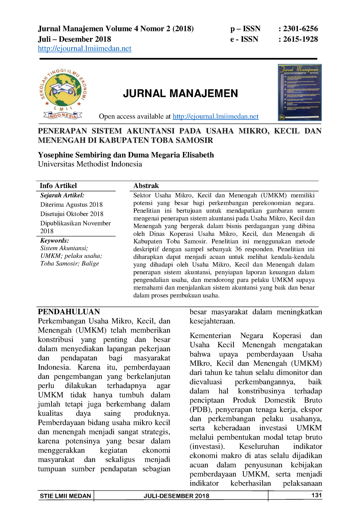 34 34 2 PB - 34 34 2 PB - Jurnal Manajemen Volume 4 Nomor 2 (2018) P ...