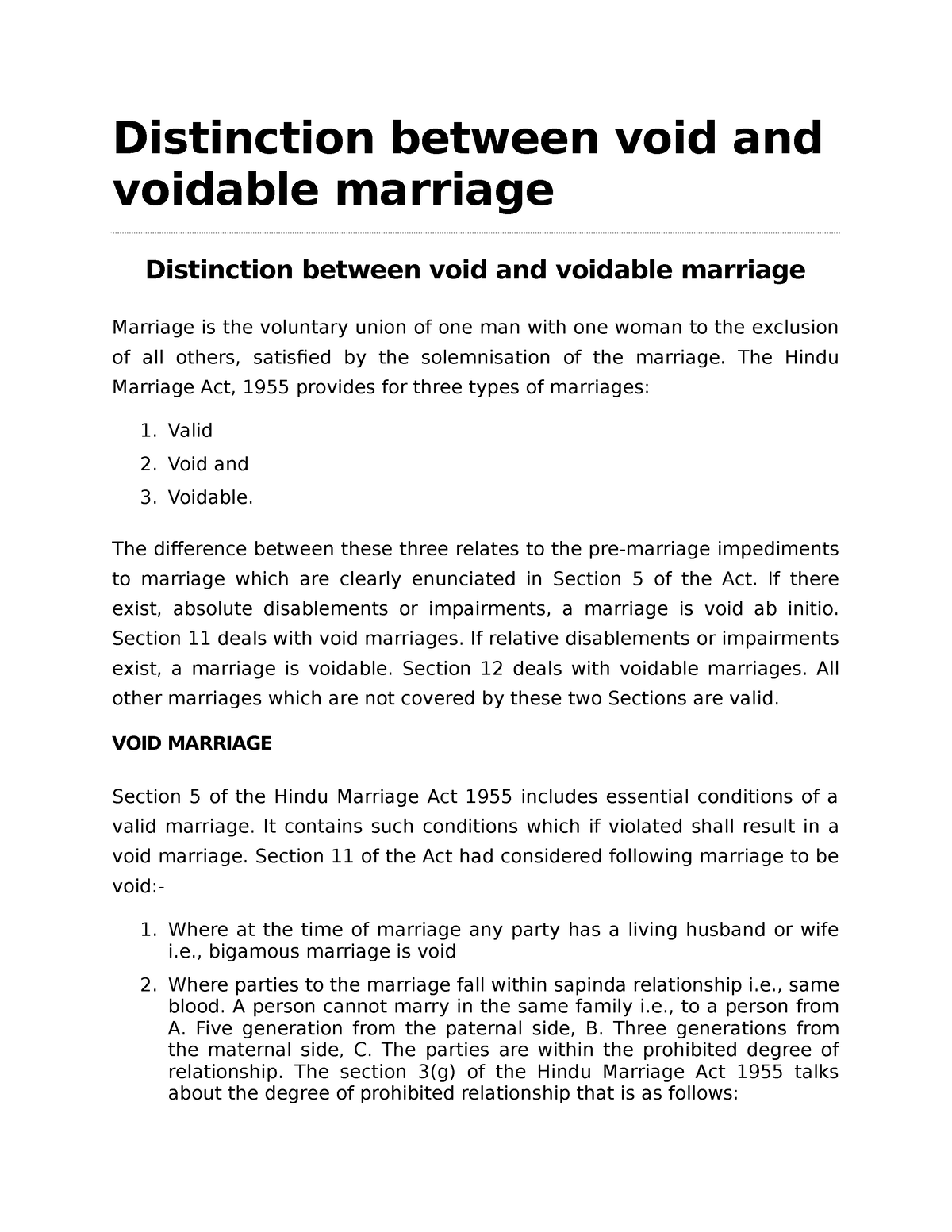 Ch 9 Distinction Between Void And Voidable Marriage Distinction Between Void And Voidable 