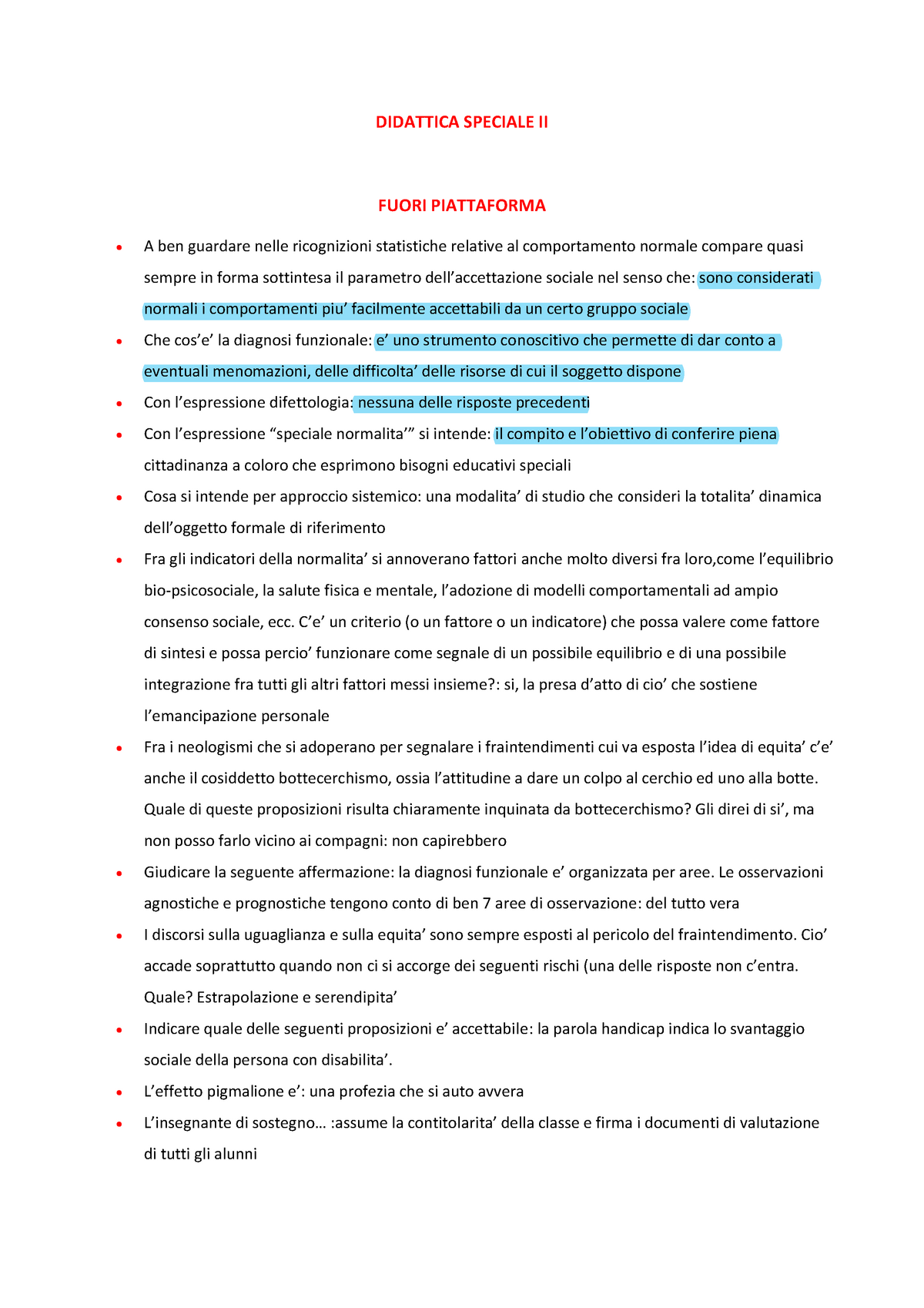 Didattica Speciale II Pegaso + Fuori Piattaforma - Scienze Pedagogiche ...