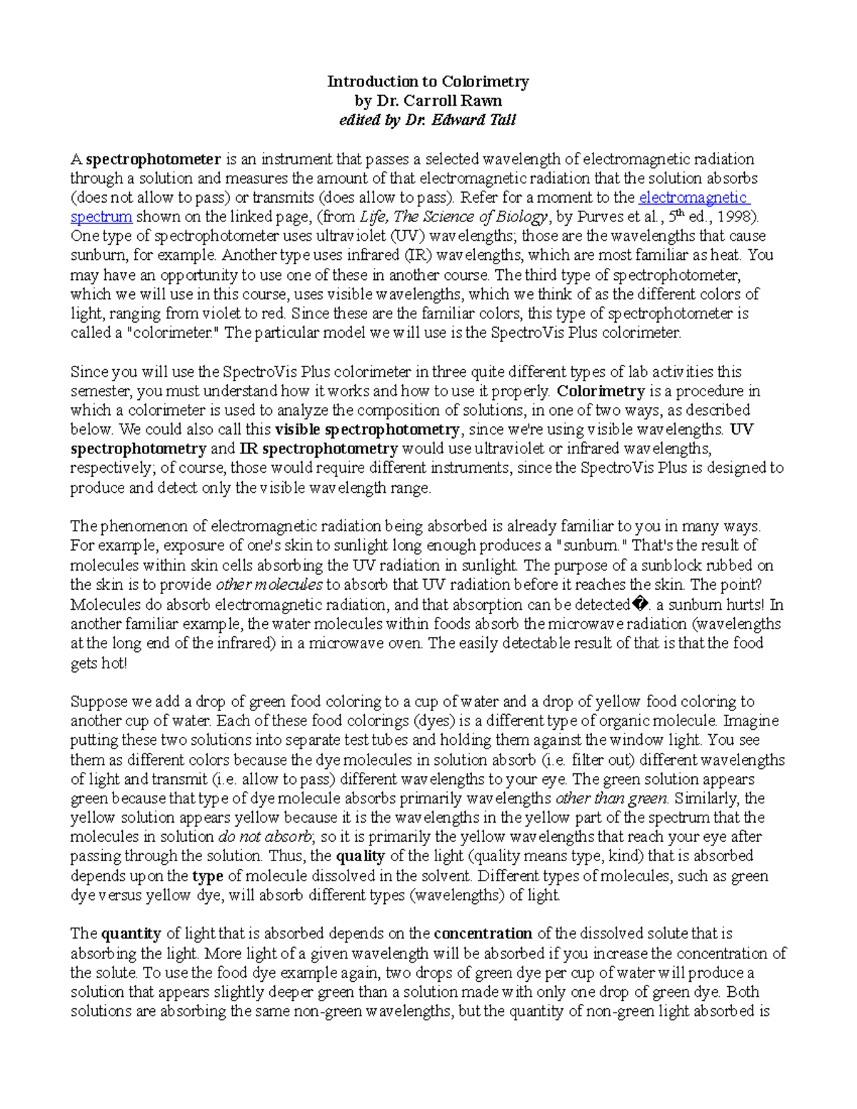 08 Lab Colorimetry Rawn Tall Introduction to Colorimetry by Dr