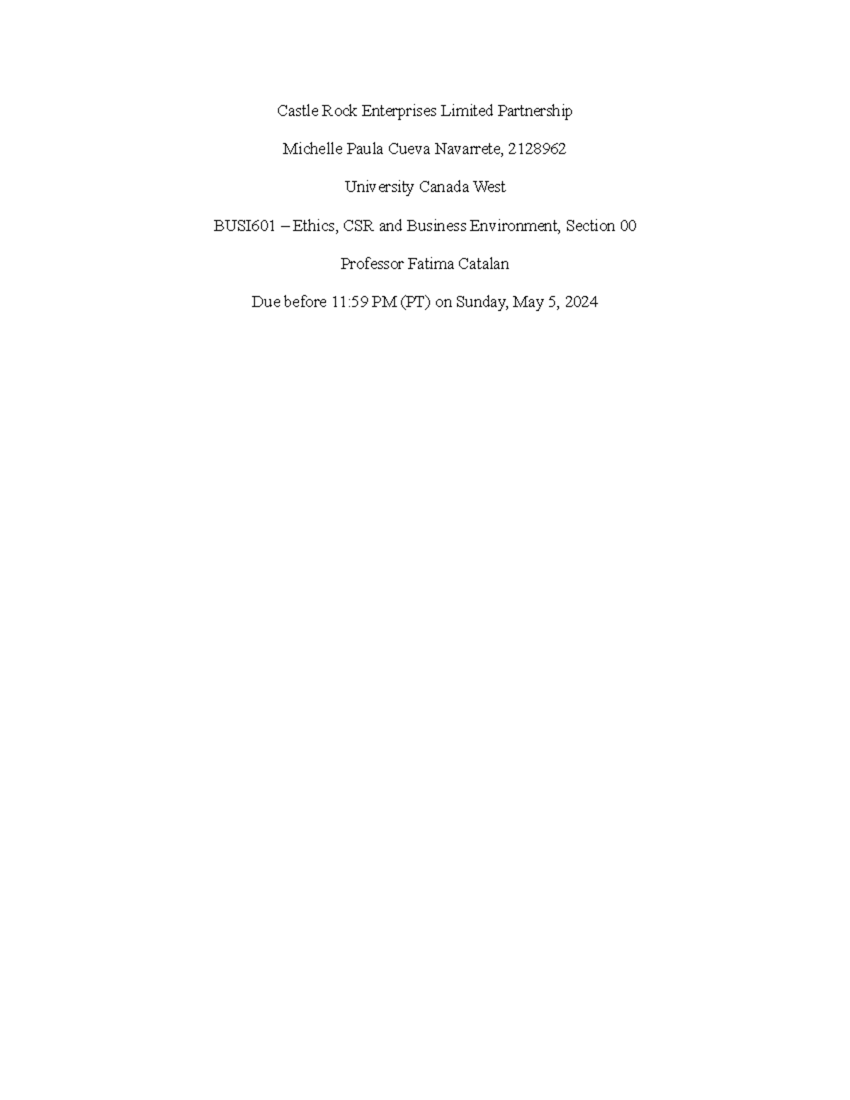 Individual Indigenous Case Study Castle Rock Enterprises Limited