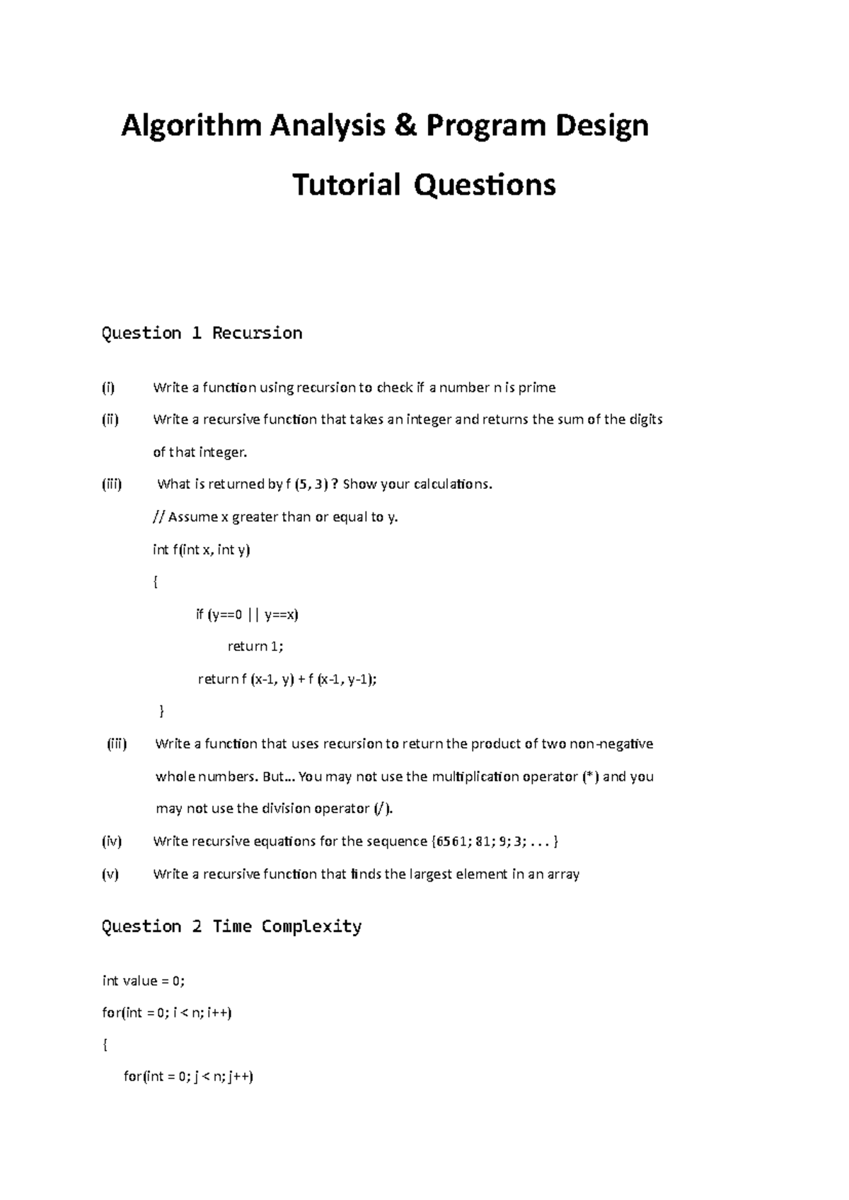 Tutorials - nothing - Algorithm Analysis & Program Design Tutorial ...