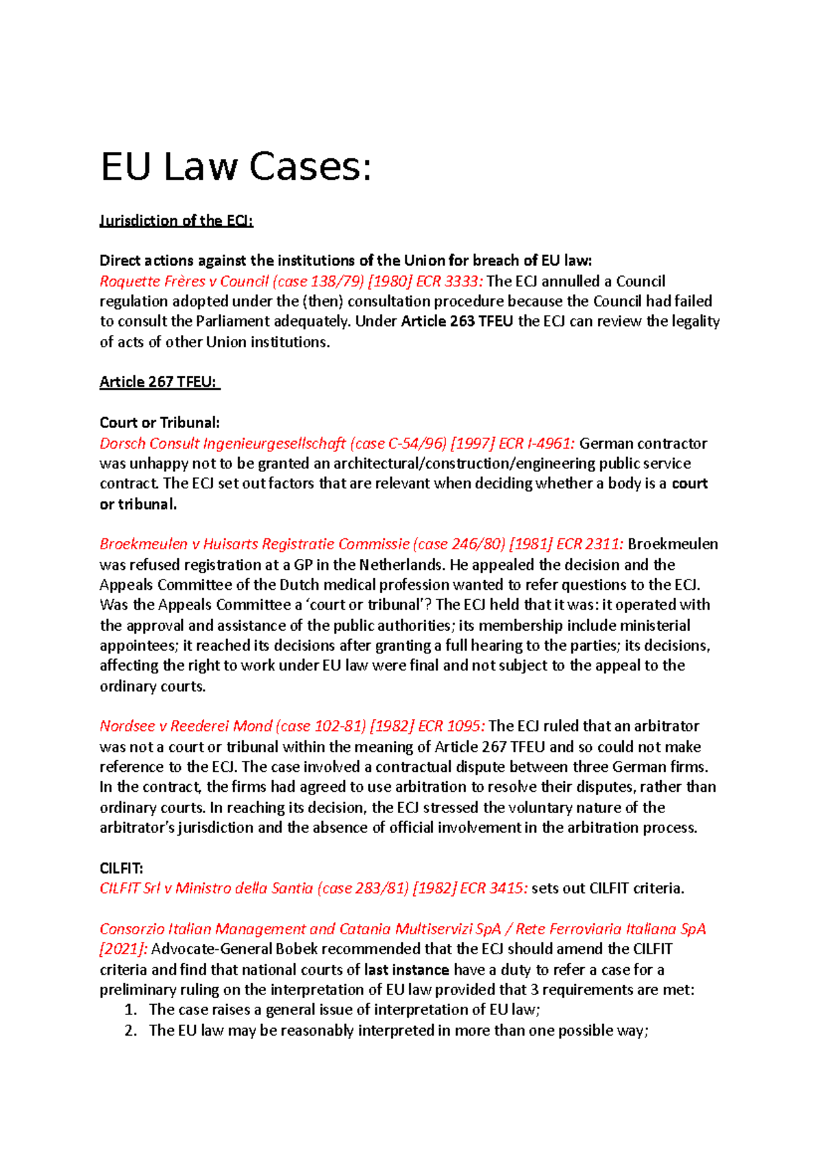 EU Law Cases EU Law Cases Jurisdiction of the ECJ Direct actions