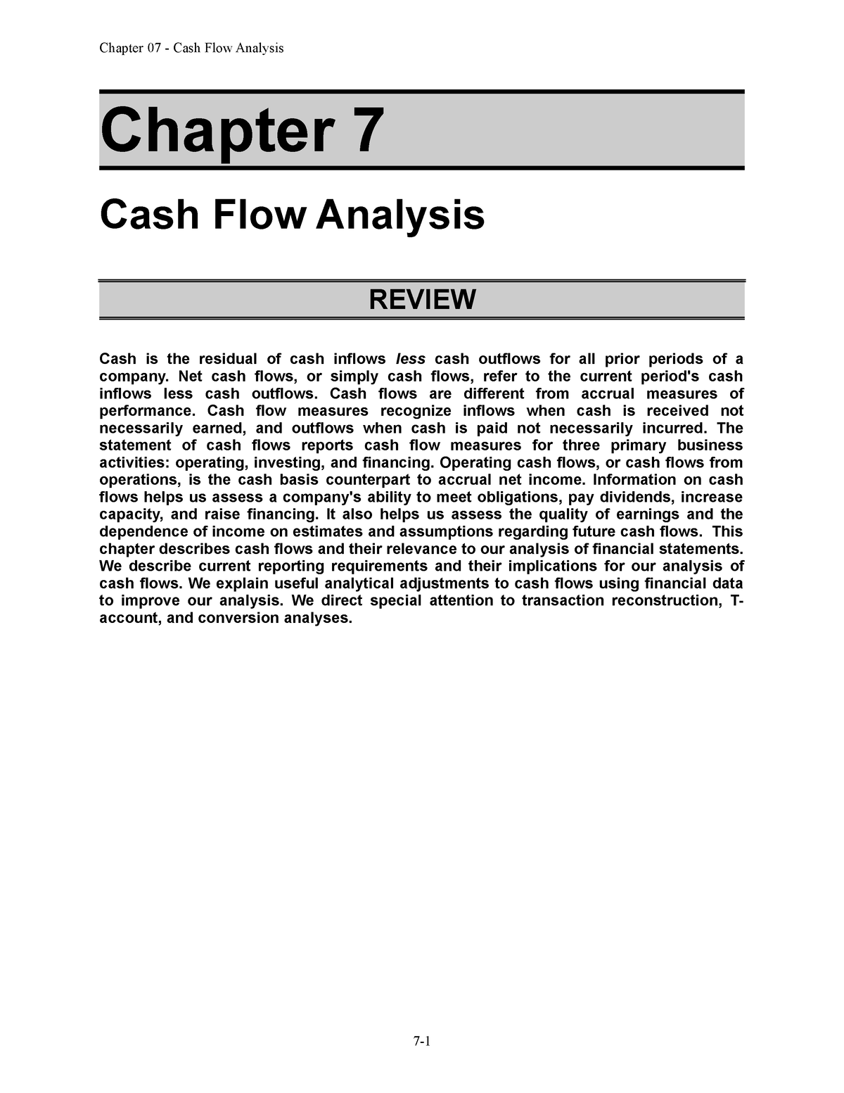 Solution Ch 07 - For Ch7 - Chapter 7 Cash Flow Analysis REVIEW Cash Is ...