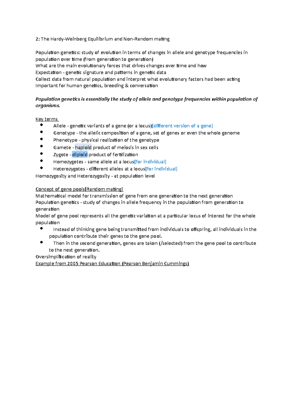 2 - Lecture notes 2-6 - 2: The Hardy-Weinberg Equilibrium and Non ...