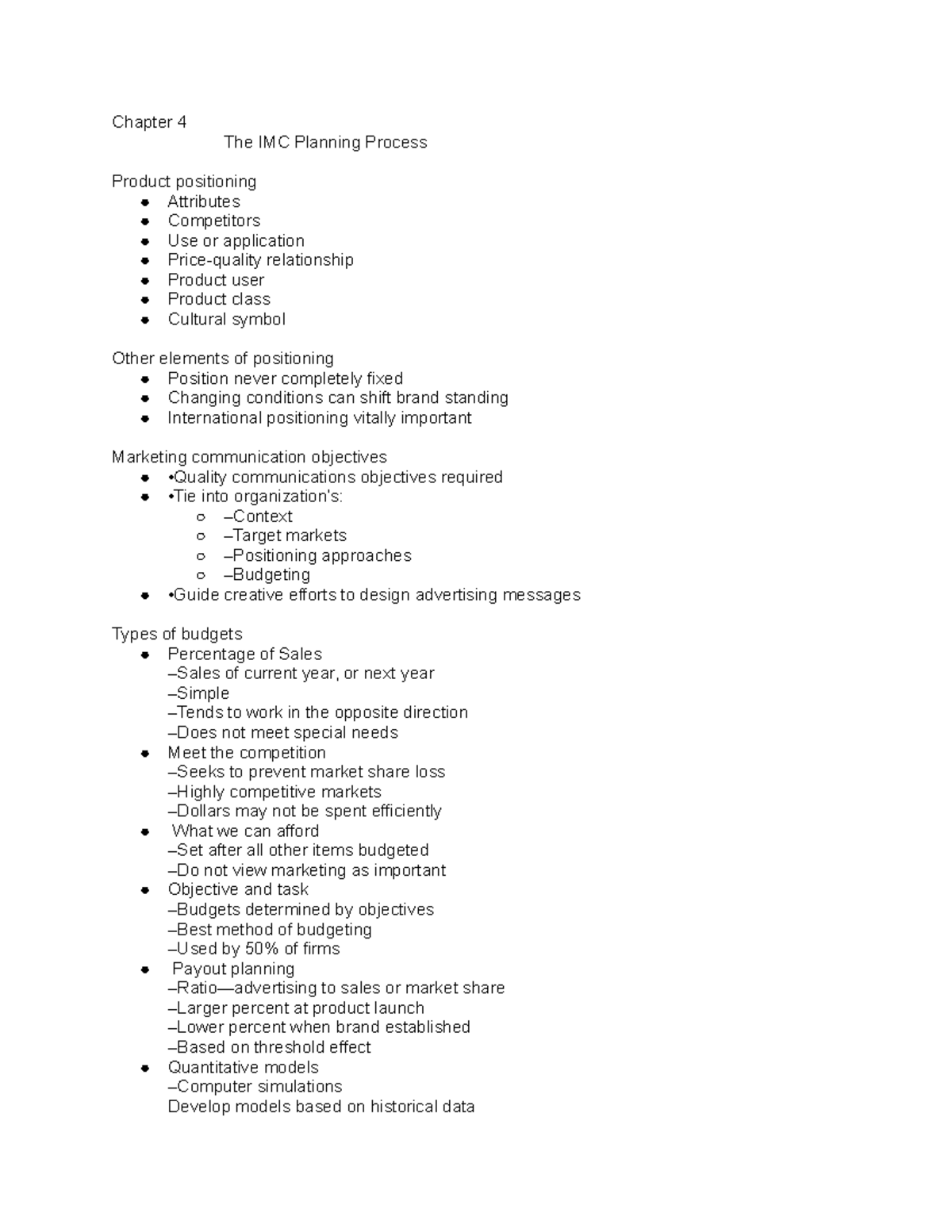 Mkt 348 notes chap 4 pt 4 - MKT348, jennifer, IMC: product positioning ...