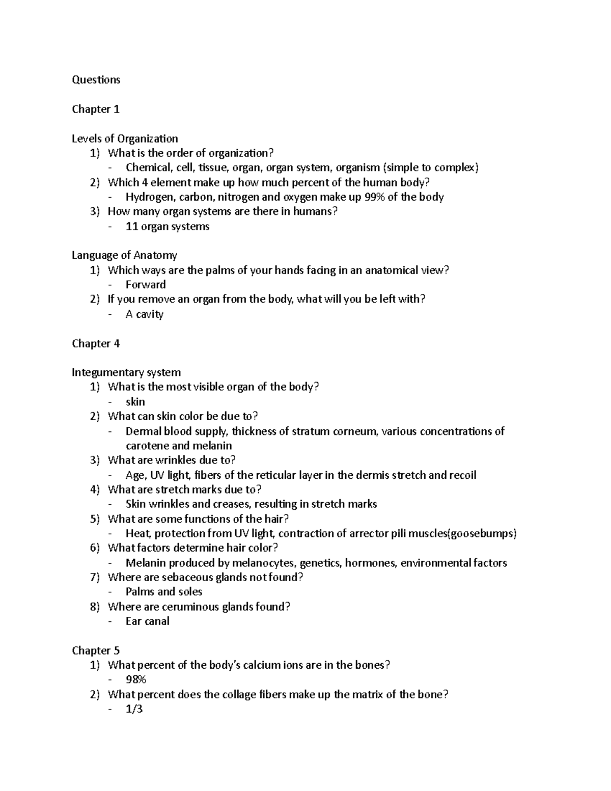 Sample questions on each chapter - Questions Chapter 1 Levels of ...