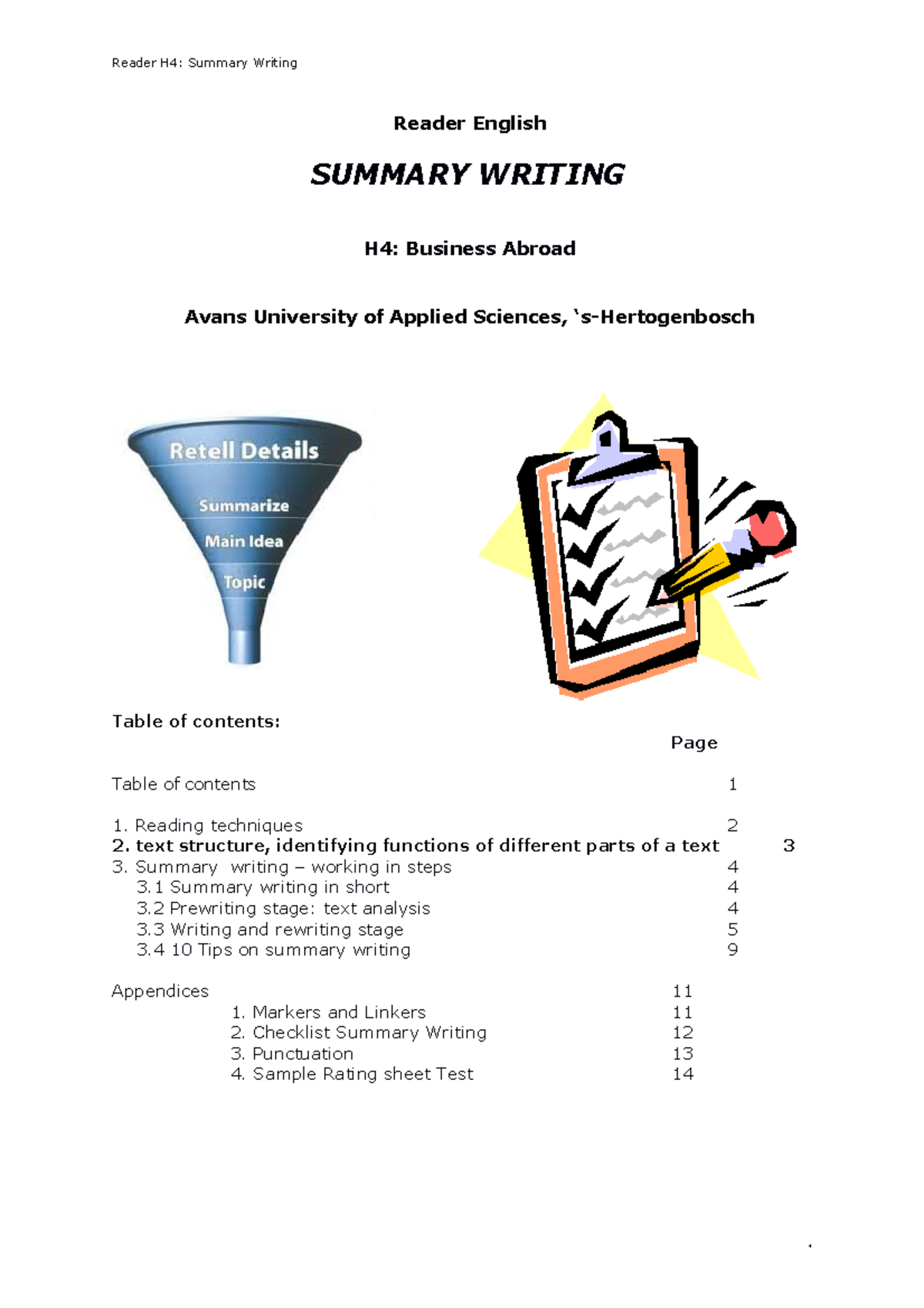 Handout summary writing 2 - Reader English SUMMARY WRITING H4: Business ...