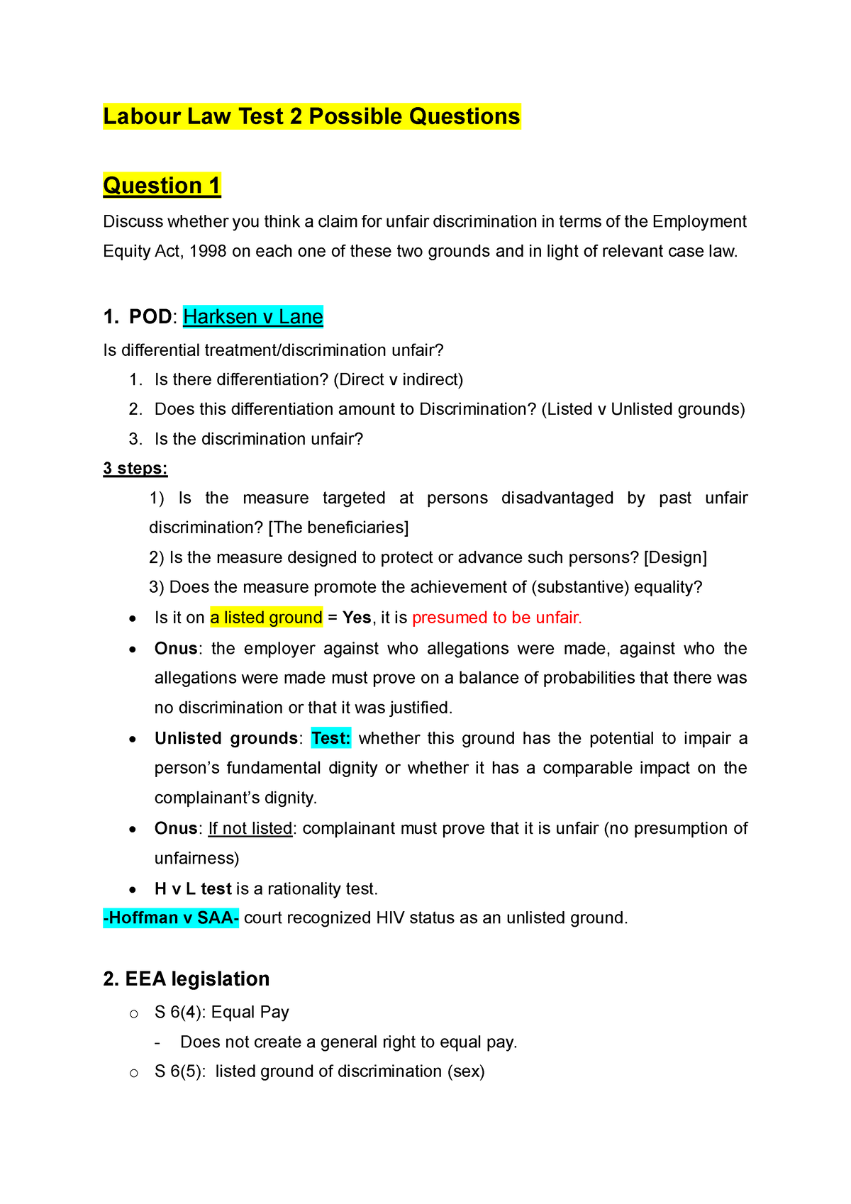 Labour Law Test 2 Possible Questions - Labour Law Test 2 Possible ...