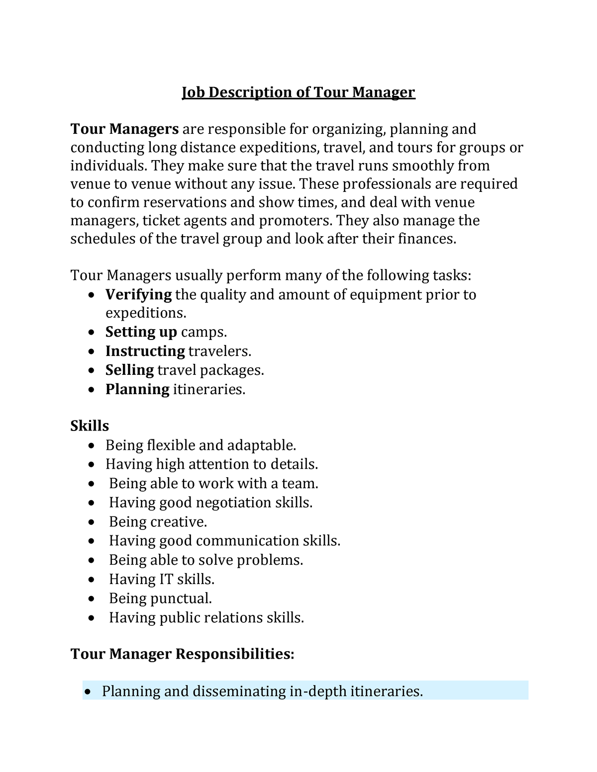 tour manager job description music