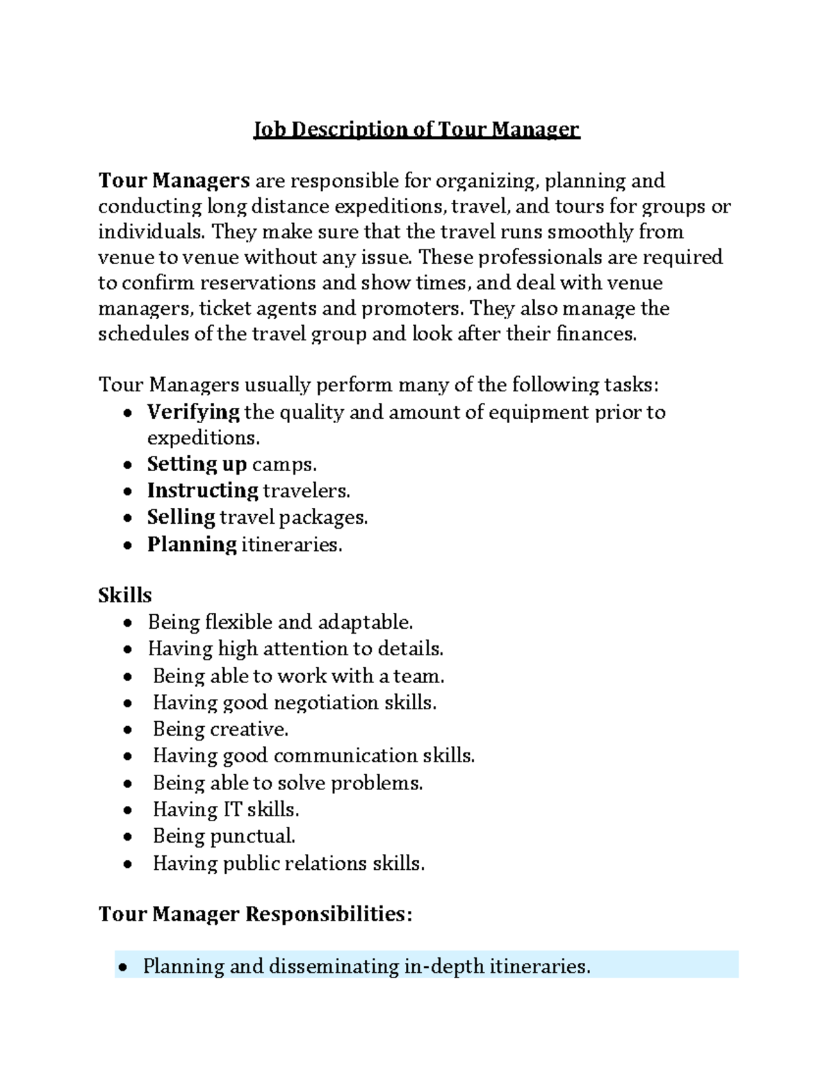 tour manager job description music