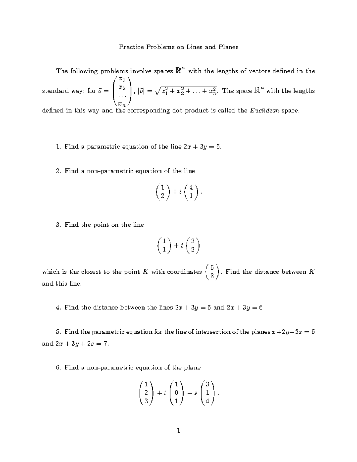 Practice Lines Planes Practice Problems On Lines And Planes The