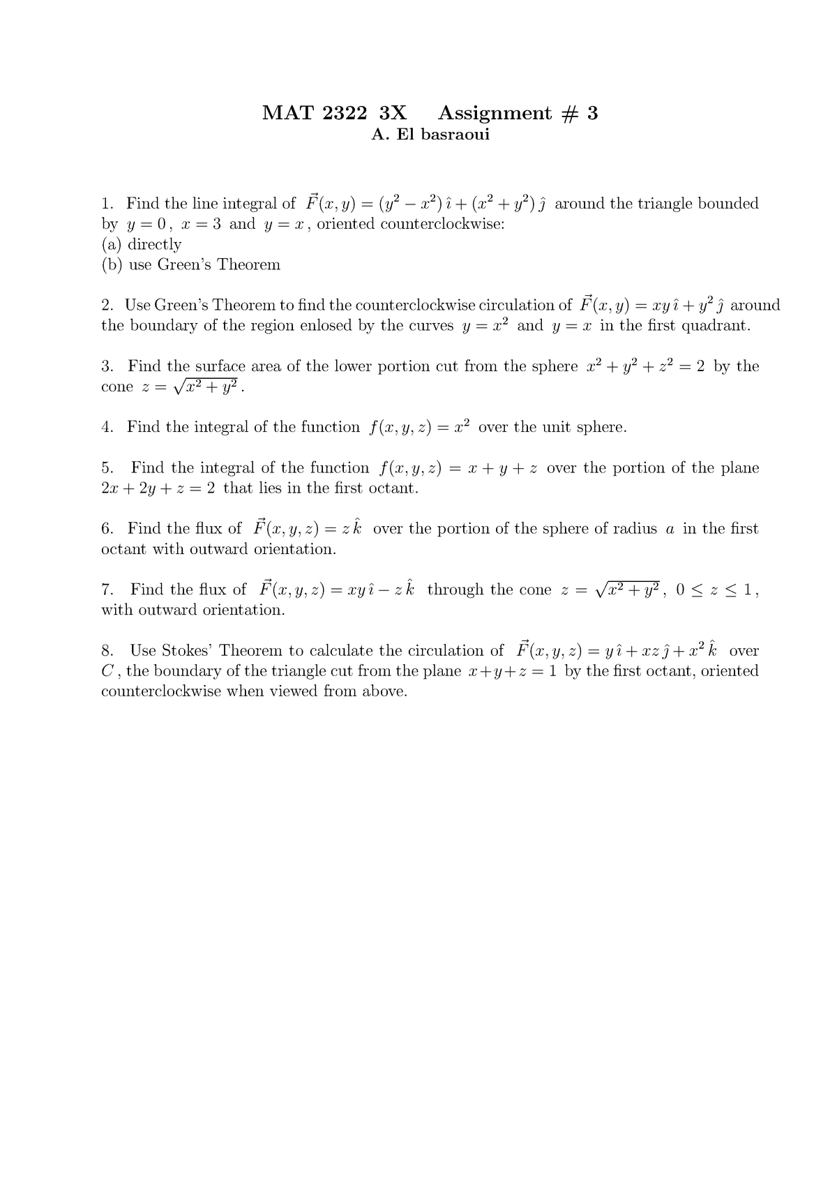 2322 3x 16a3 2322 3x 16a3sol Mat 2322 3xa El Basraouiassignment 3 Find The Line Integral Of Studocu