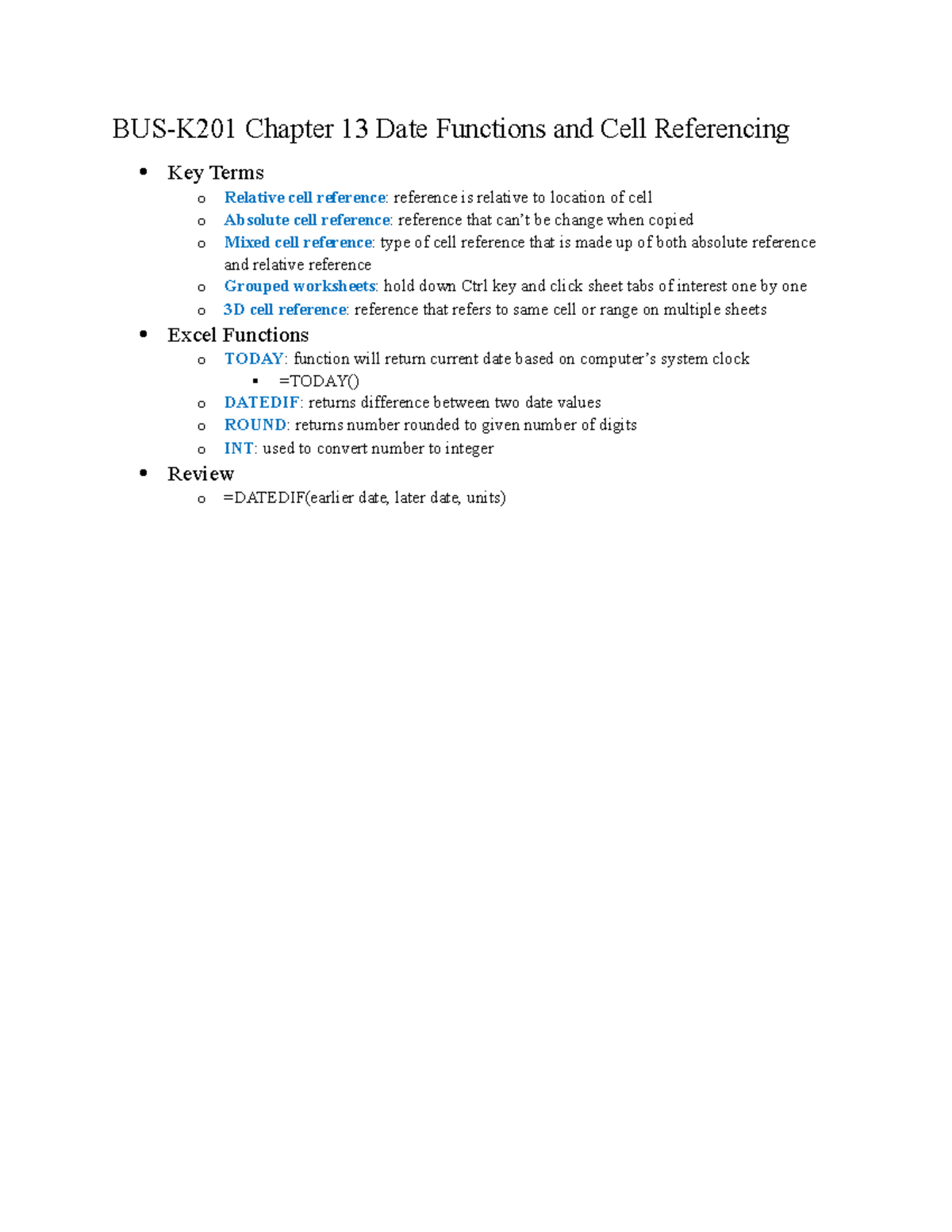 BUS-K201 Chapter 13 Date Functions And Cell Referencing - BUS-K201 ...