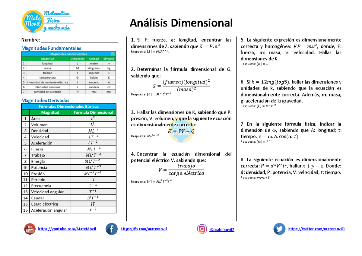 Análisis Dimensional - Ejercicios Resueltos PDF - An·lisis Dimensional ...