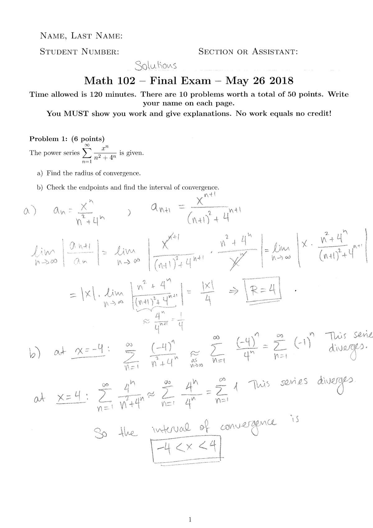 Math102 Final Sample 1 - Calculus II - Studocu