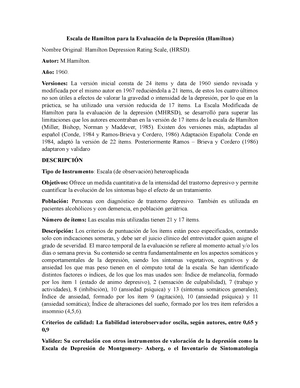 Escala De Hamilton Para La Evaluacion De La Depresion Escala De Hamilton Para La Studocu